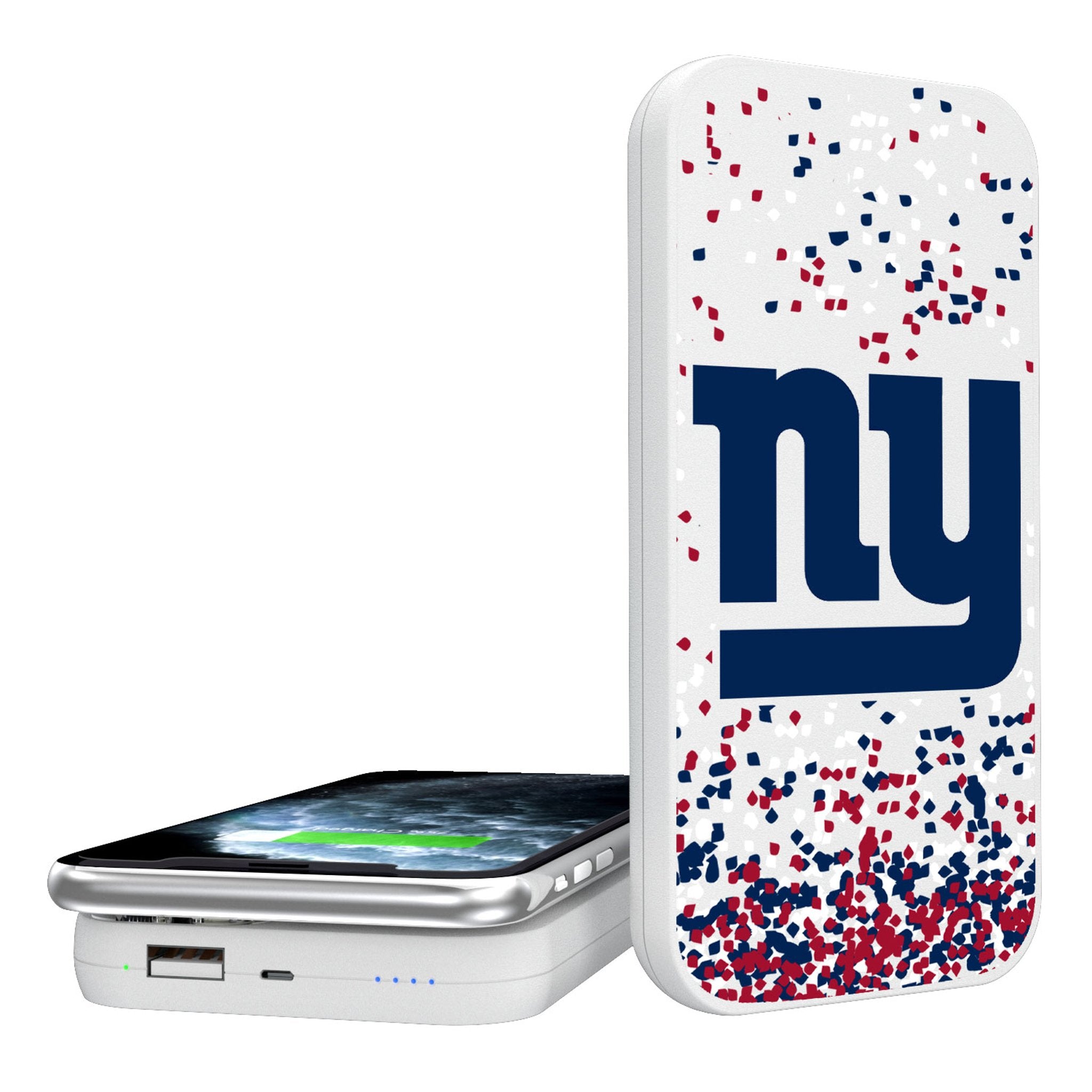 New York Giants Confetti 5000mAh Portable Wireless Charger - Sports Gifts, Sports Memorabilia, Sports Collectibles, Fan Shop
