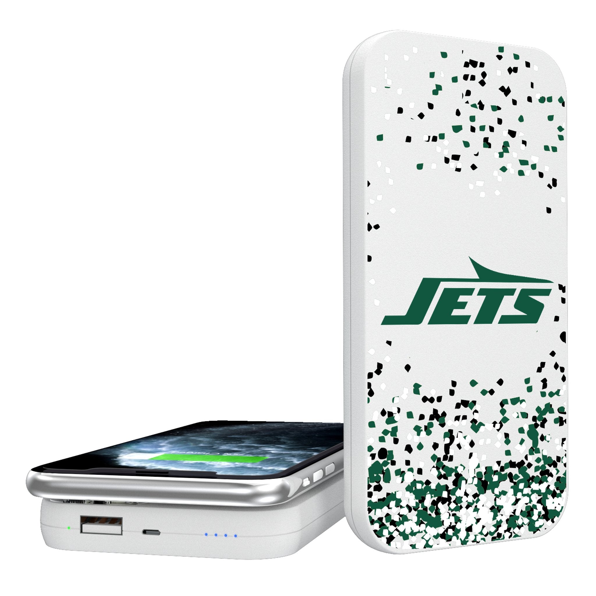 New York Jets Confetti 5000mAh Portable Wireless Charger - Sports Gifts, Sports Memorabilia, Sports Collectibles, Fan Shop