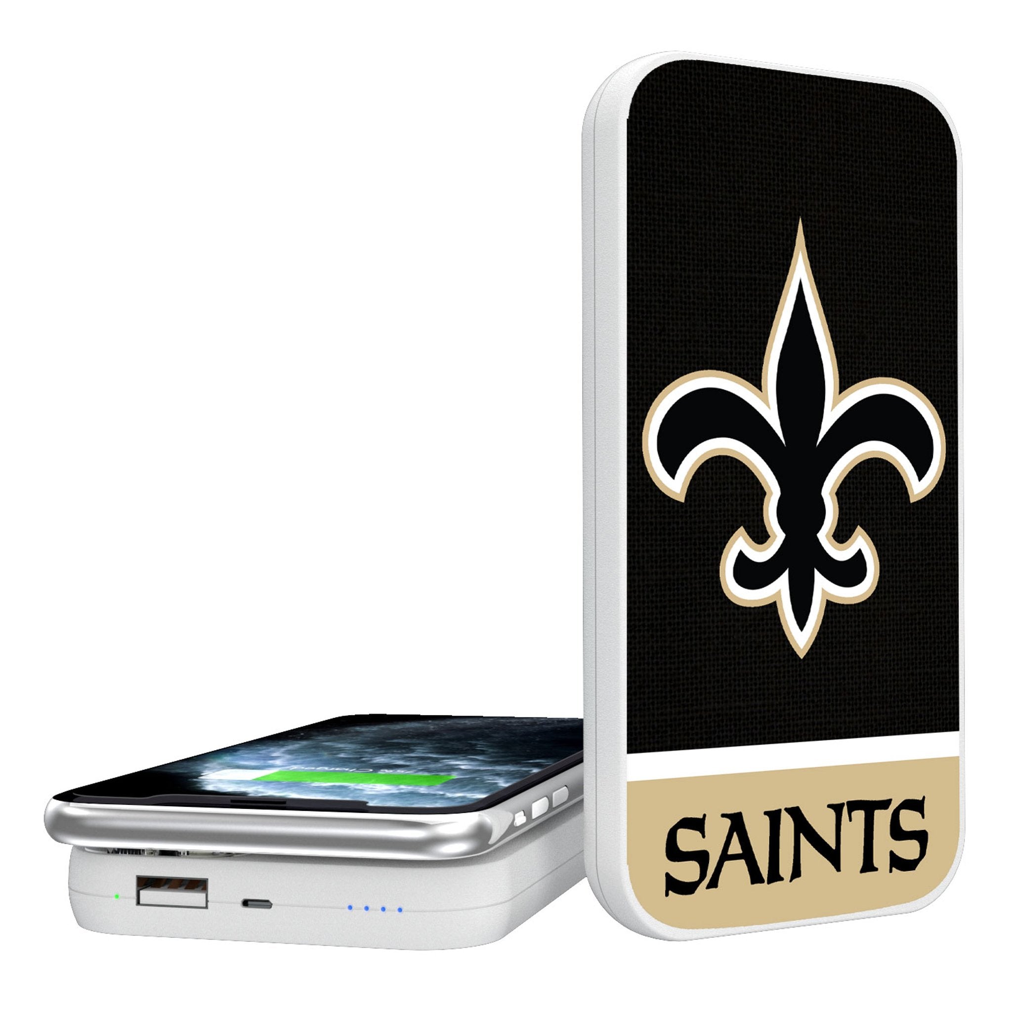 New Orleans Saints Endzone Solid 5000mAh Portable Wireless Charger - Sports Gifts, Sports Memorabilia, Sports Collectibles, Fan Shop