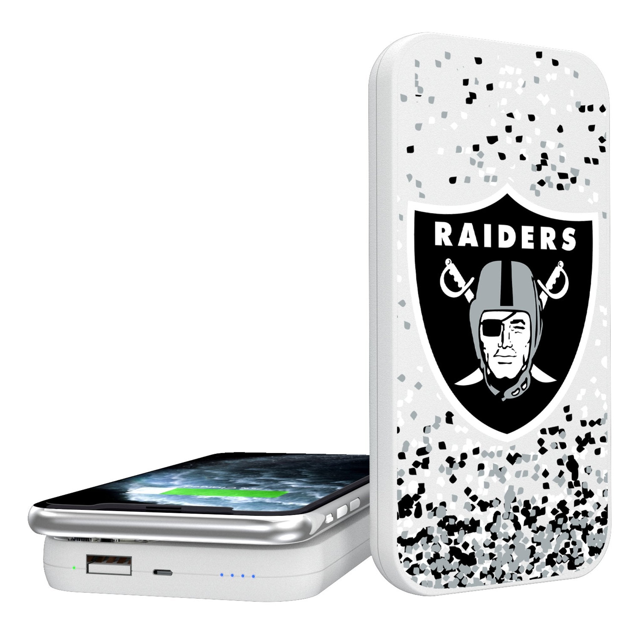 Las Vegas Raiders Confetti 5000mAh Portable Wireless Charger - Sports Gifts, Sports Memorabilia, Sports Collectibles, Fan Shop