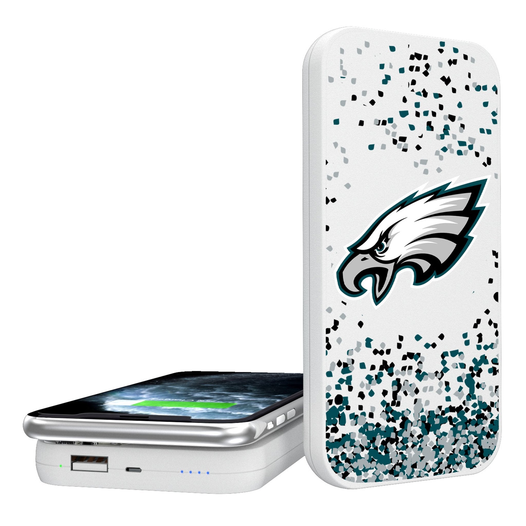 Philadelphia Eagles Confetti 5000mAh Portable Wireless Charger - Sports Gifts, Sports Memorabilia, Sports Collectibles, Fan Shop