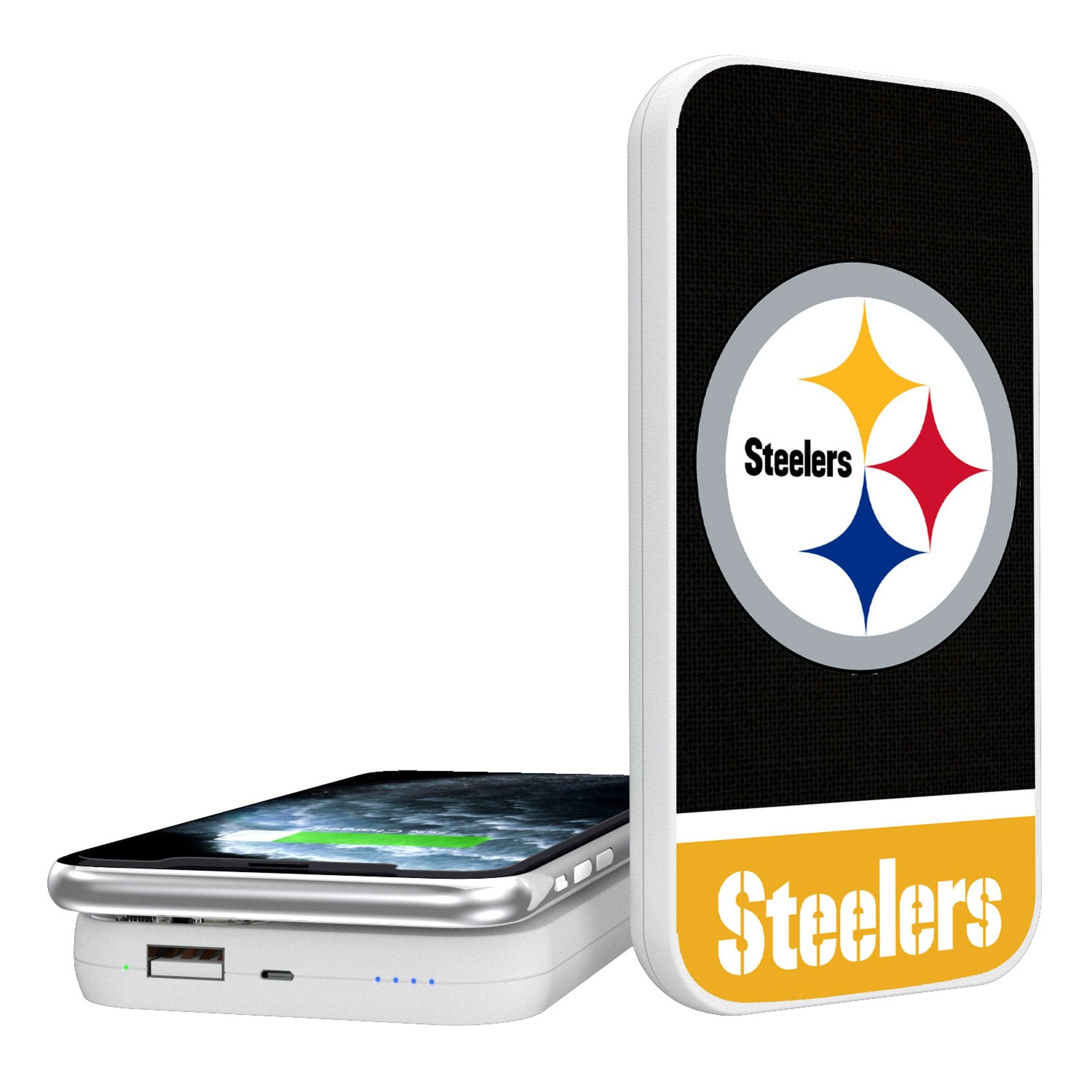 Pittsburgh Steelers Endzone Solid 5000mAh Portable Wireless Charger - Sports Gifts, Sports Memorabilia, Sports Collectibles, Fan Shop