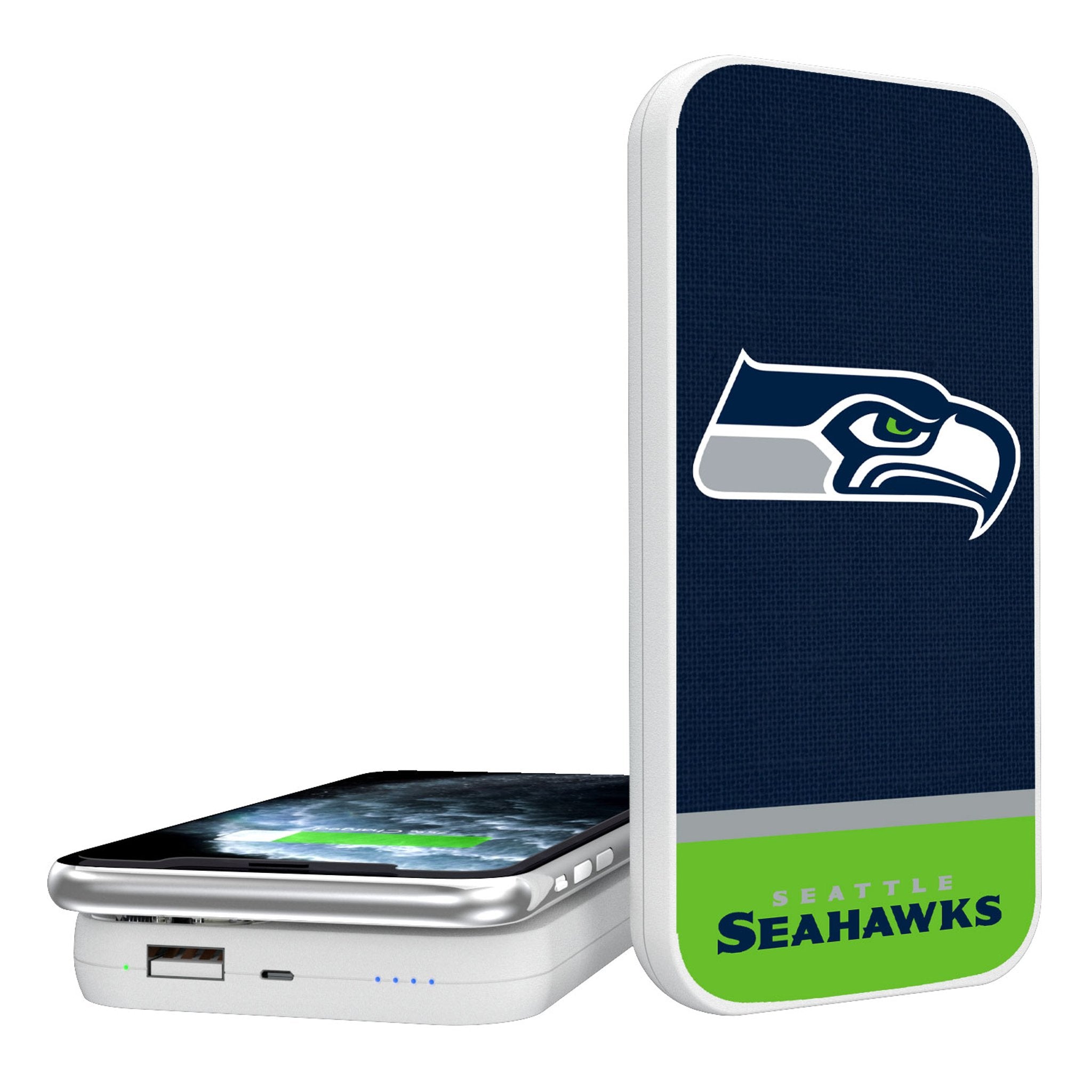 Seattle Seahawks Endzone Solid 5000mAh Portable Wireless Charger - Sports Gifts, Sports Memorabilia, Sports Collectibles, Fan Shop
