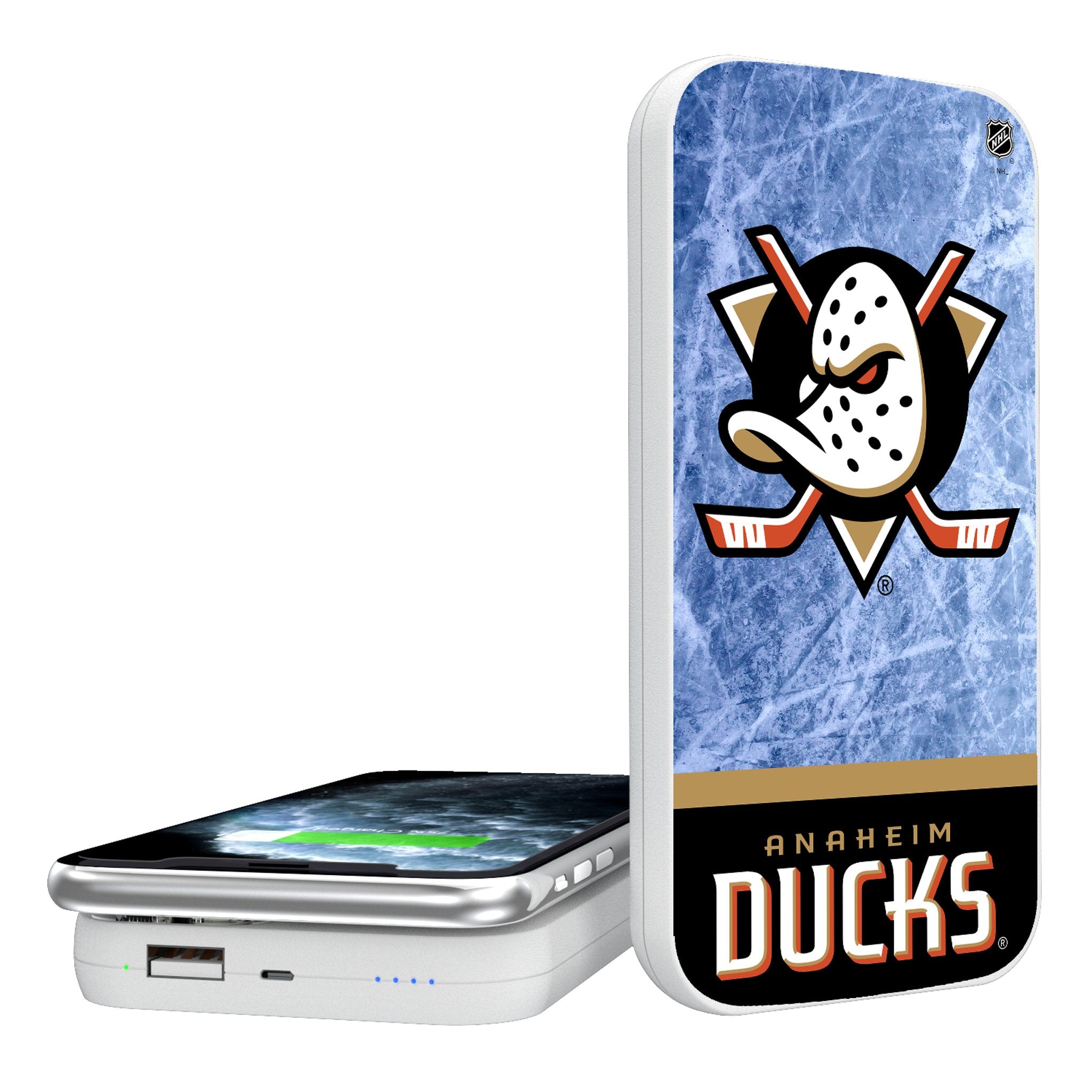 Anaheim Ducks Ice Wordmark 5000mAh Portable Wireless Charger - Sports Gifts, Sports Memorabilia, Sports Collectibles, Fan Shop