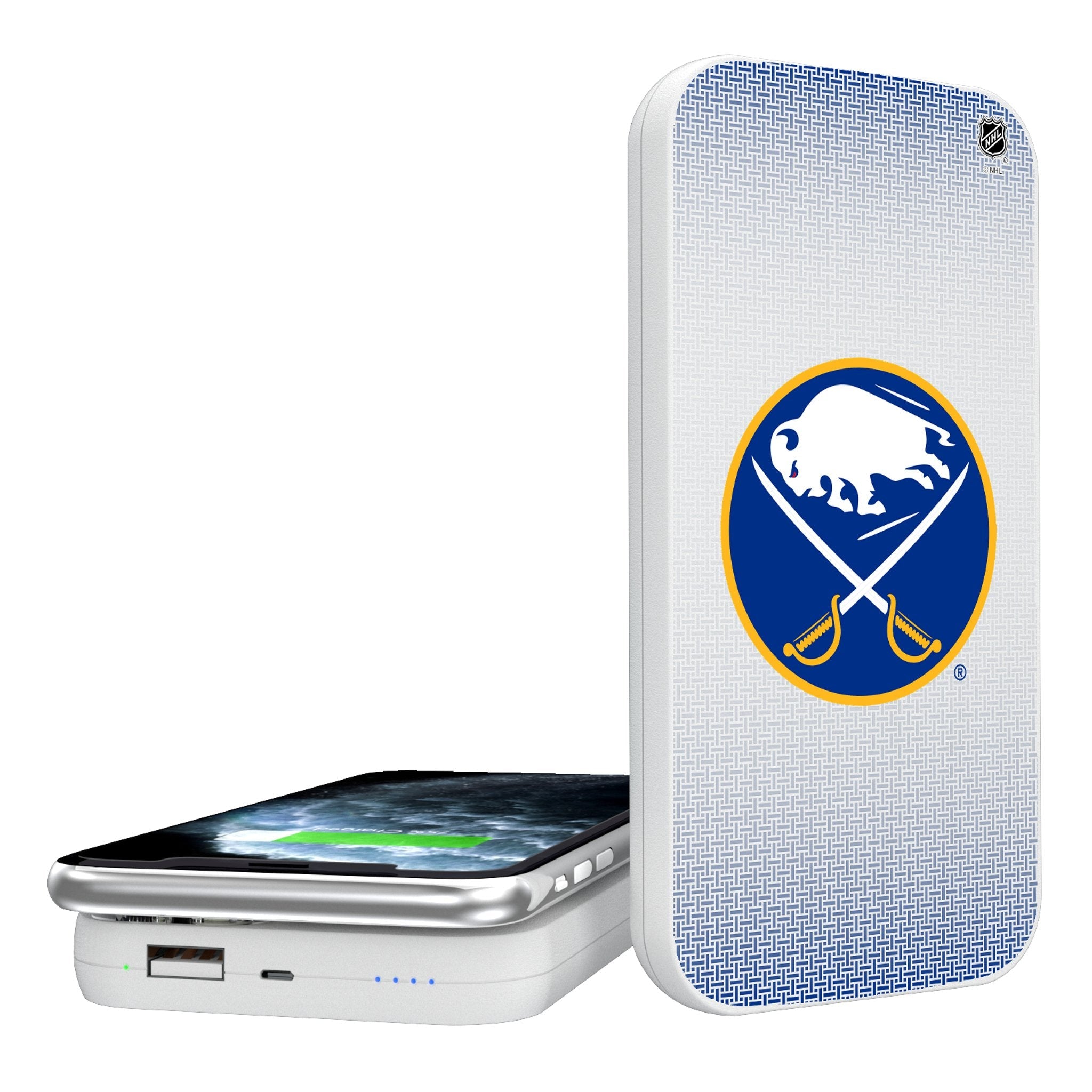 Buffalo Sabres Linen 5000mAh Portable Wireless Charger - Sports Gifts, Sports Memorabilia, Sports Collectibles, Fan Shop