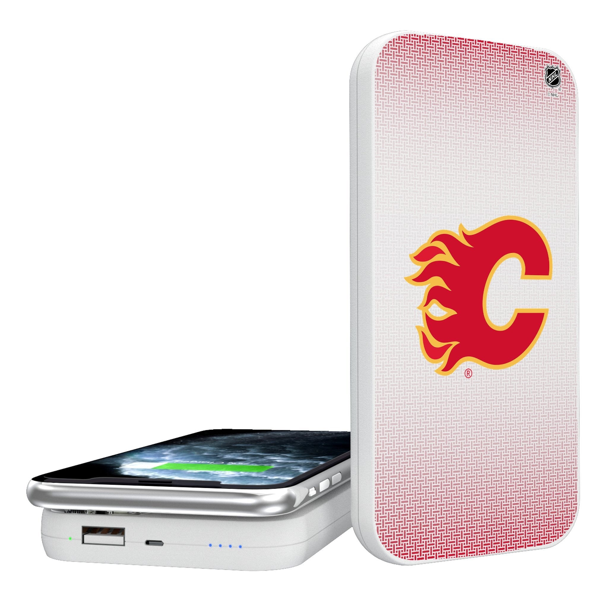 Calgary Flames Linen 5000mAh Portable Wireless Charger - Sports Gifts, Sports Memorabilia, Sports Collectibles, Fan Shop