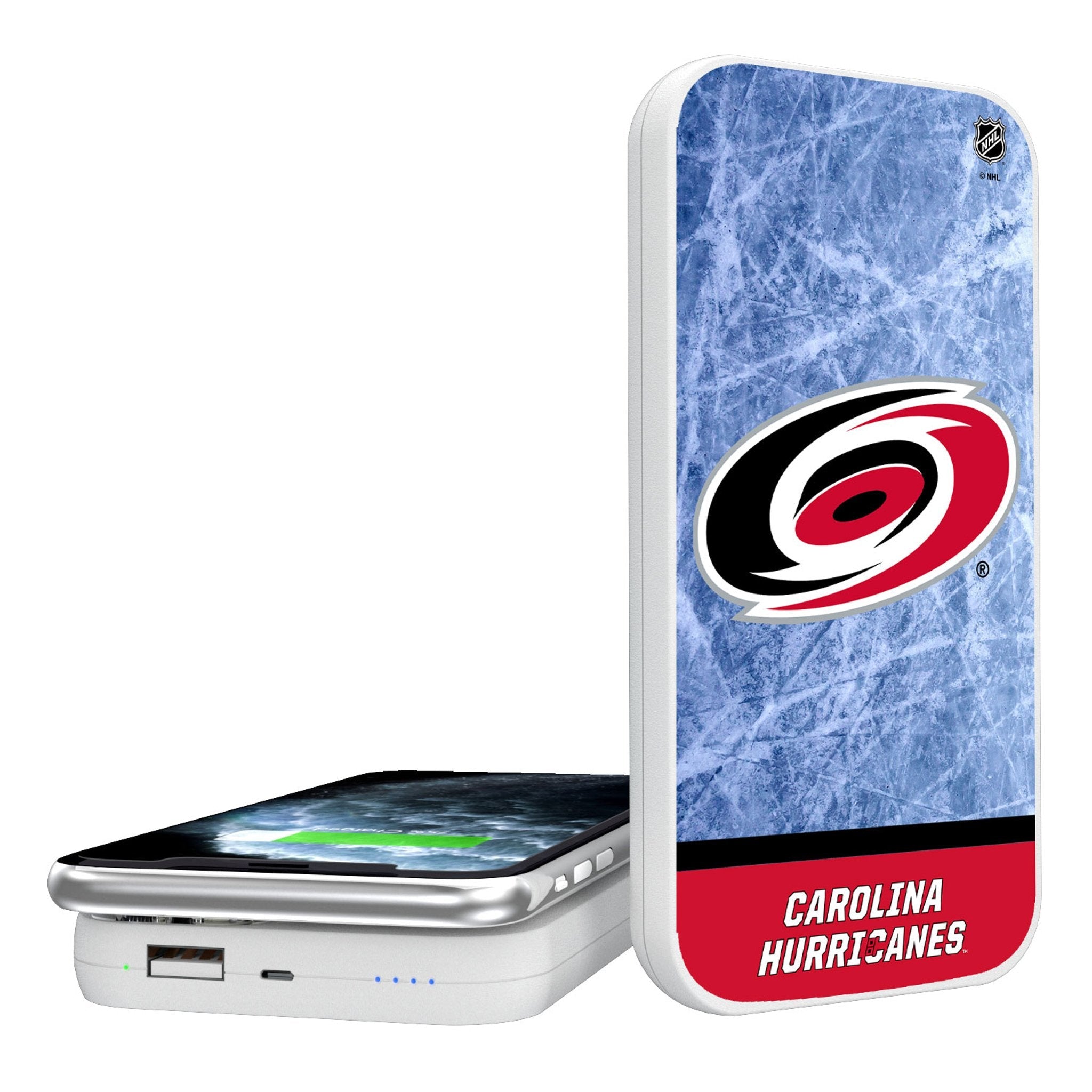 Carolina Hurricanes Ice Wordmark 5000mAh Portable Wireless Charger - Sports Gifts, Sports Memorabilia, Sports Collectibles, Fan Shop