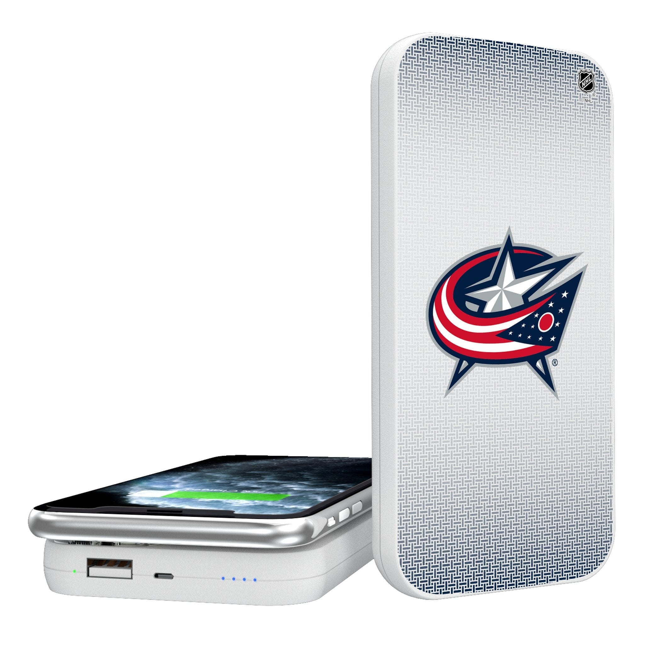 Columbus Blue Jackets Linen 5000mAh Portable Wireless Charger - Sports Gifts, Sports Memorabilia, Sports Collectibles, Fan Shop