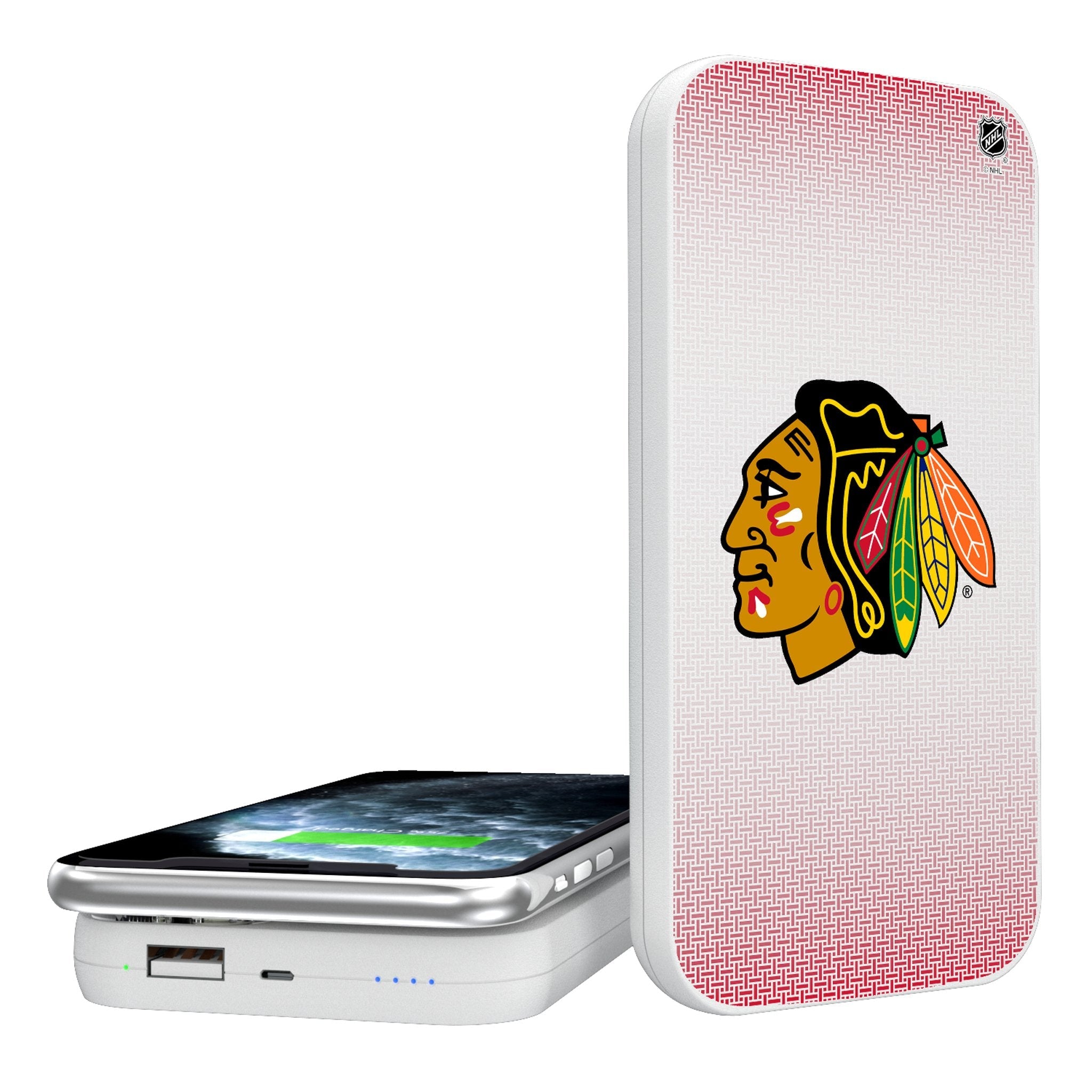 Chicago Blackhawks Linen 5000mAh Portable Wireless Charger - Sports Gifts, Sports Memorabilia, Sports Collectibles, Fan Shop