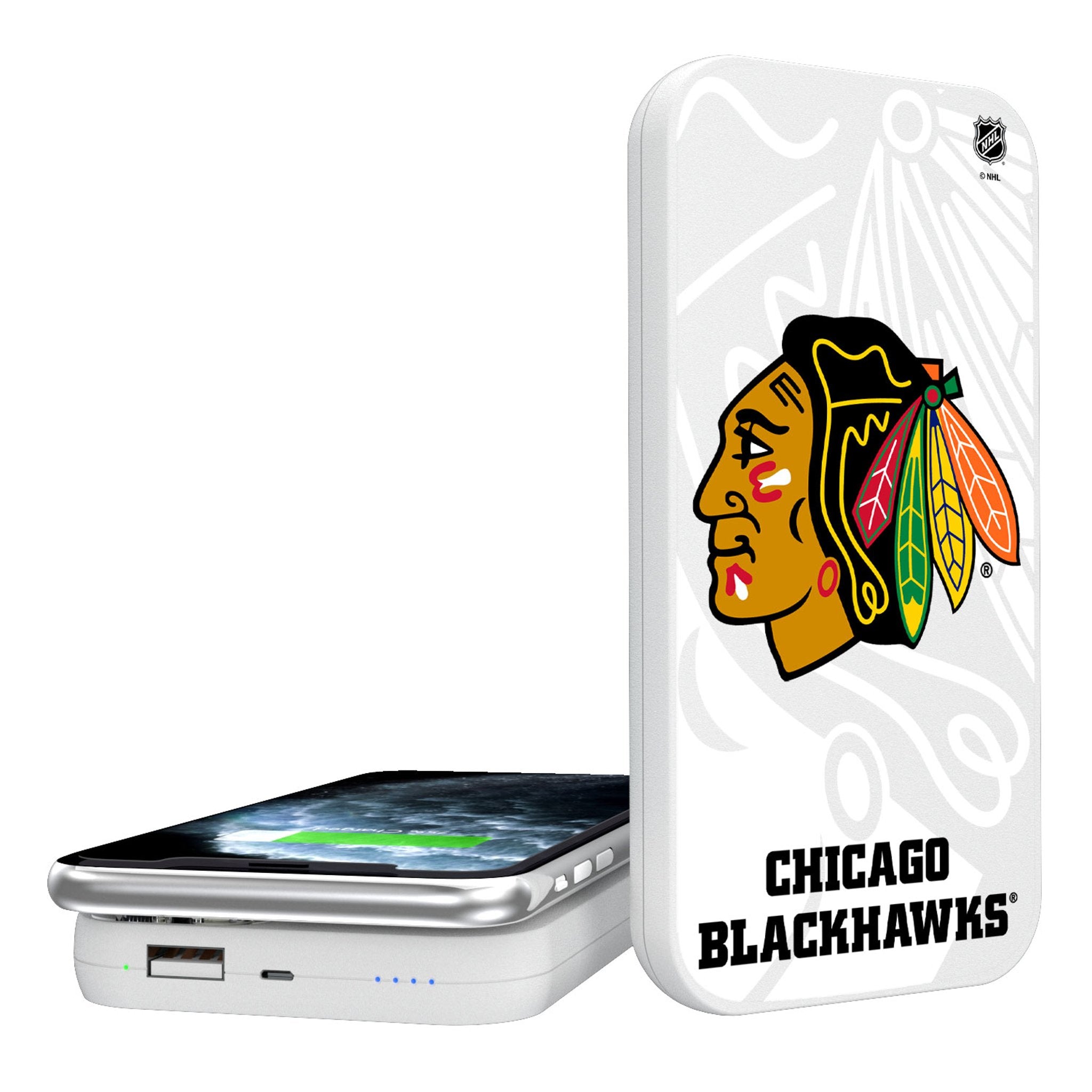 Chicago Blackhawks Monocolor Tilt 5000mAh Portable Wireless Charger - Sports Gifts, Sports Memorabilia, Sports Collectibles, Fan Shop