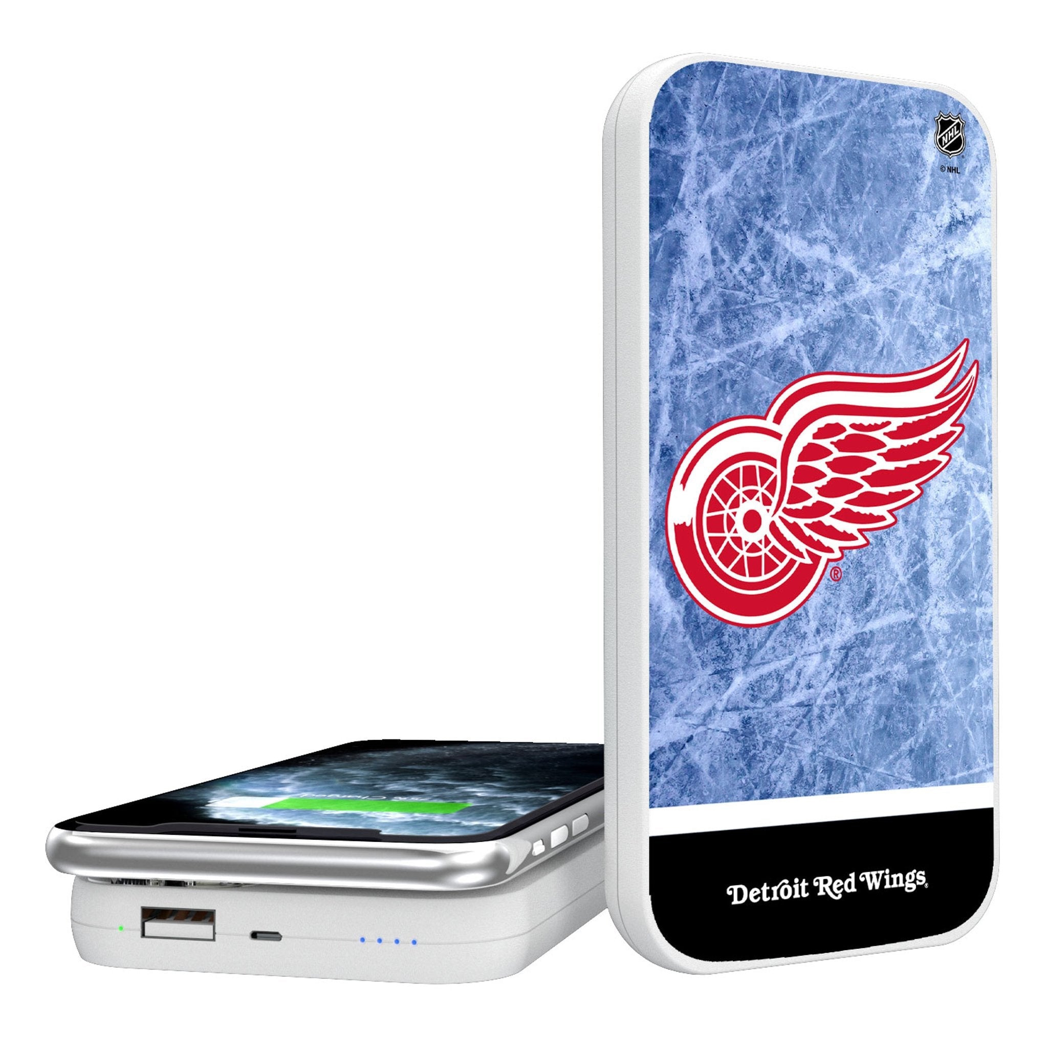 Detroit Red Wings Ice Wordmark 5000mAh Portable Wireless Charger - Sports Gifts, Sports Memorabilia, Sports Collectibles, Fan Shop
