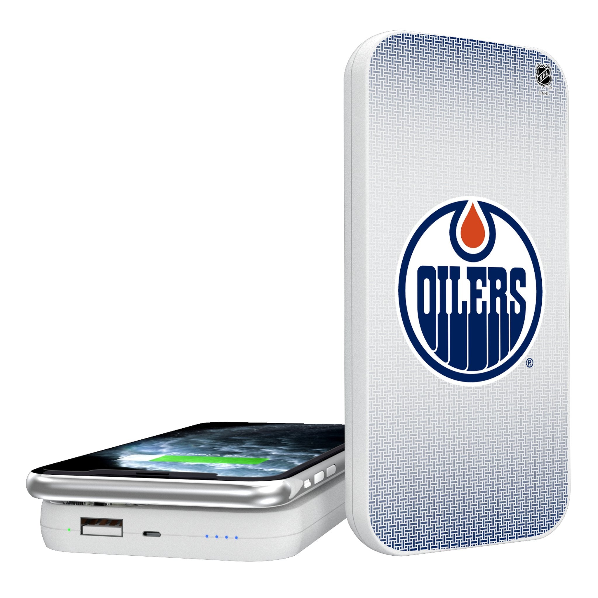 Edmonton Oilers Linen 5000mAh Portable Wireless Charger - Sports Gifts, Sports Memorabilia, Sports Collectibles, Fan Shop