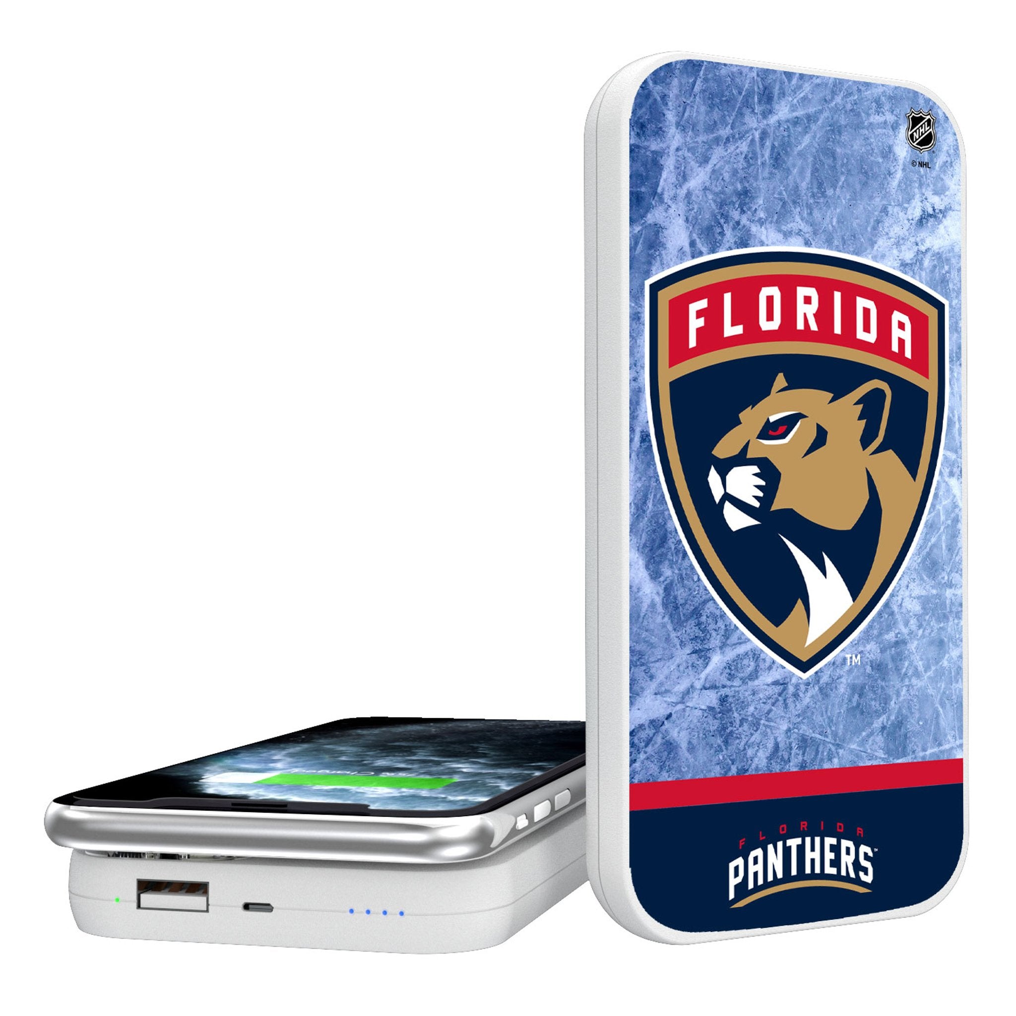 Florida Panthers Ice Wordmark 5000mAh Portable Wireless Charger - Sports Gifts, Sports Memorabilia, Sports Collectibles, Fan Shop