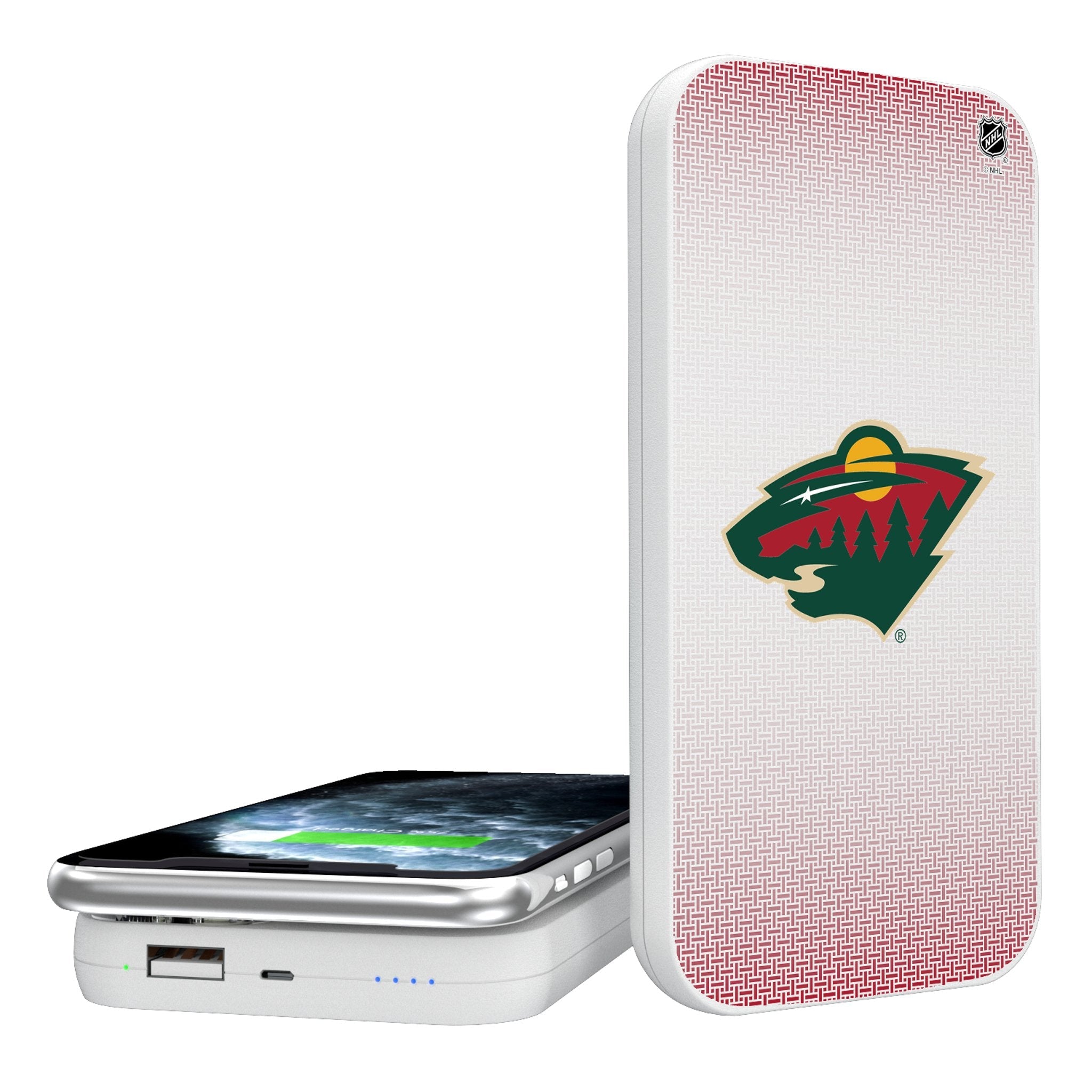 Minnesota Wild Linen 5000mAh Portable Wireless Charger - Sports Gifts, Sports Memorabilia, Sports Collectibles, Fan Shop