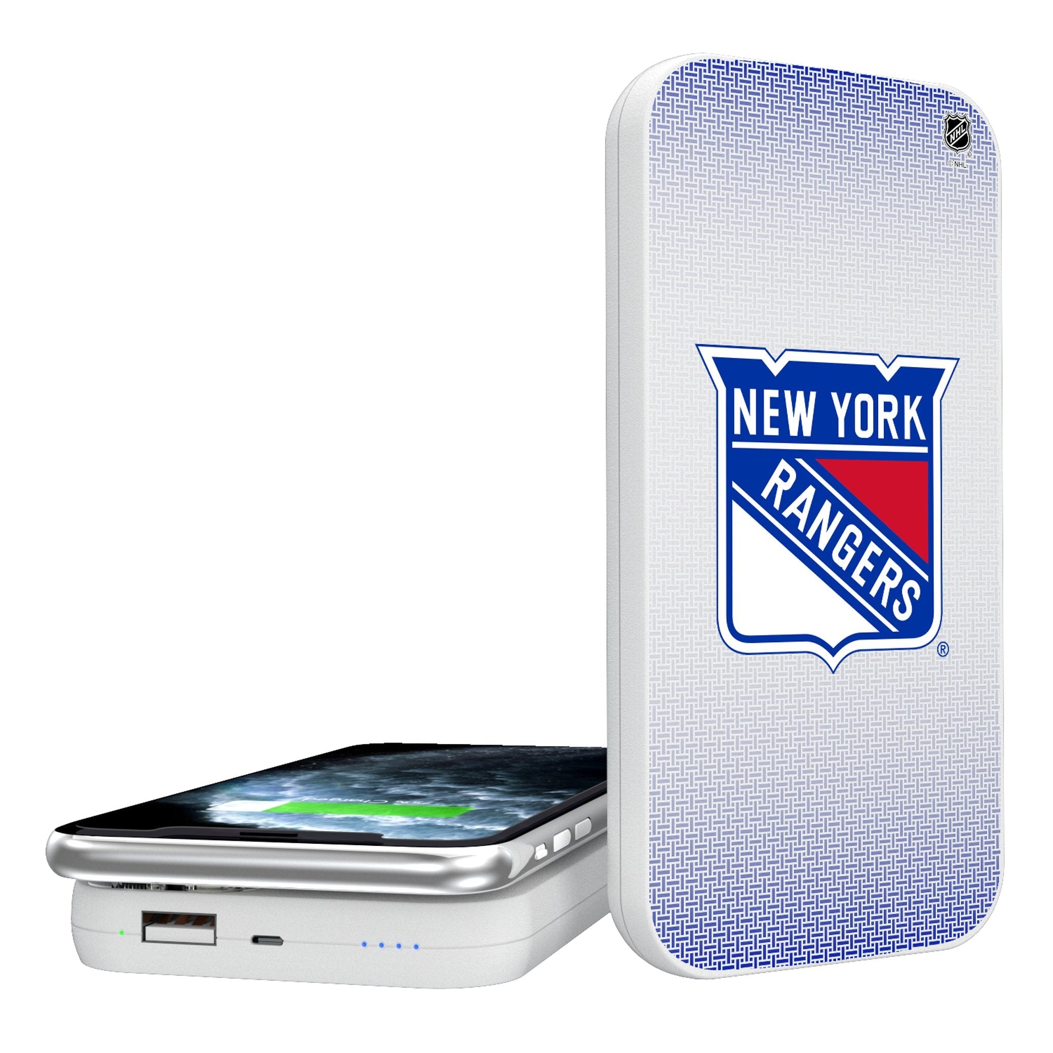 New York Rangers Linen 5000mAh Portable Wireless Charger - Sports Gifts, Sports Memorabilia, Sports Collectibles, Fan Shop