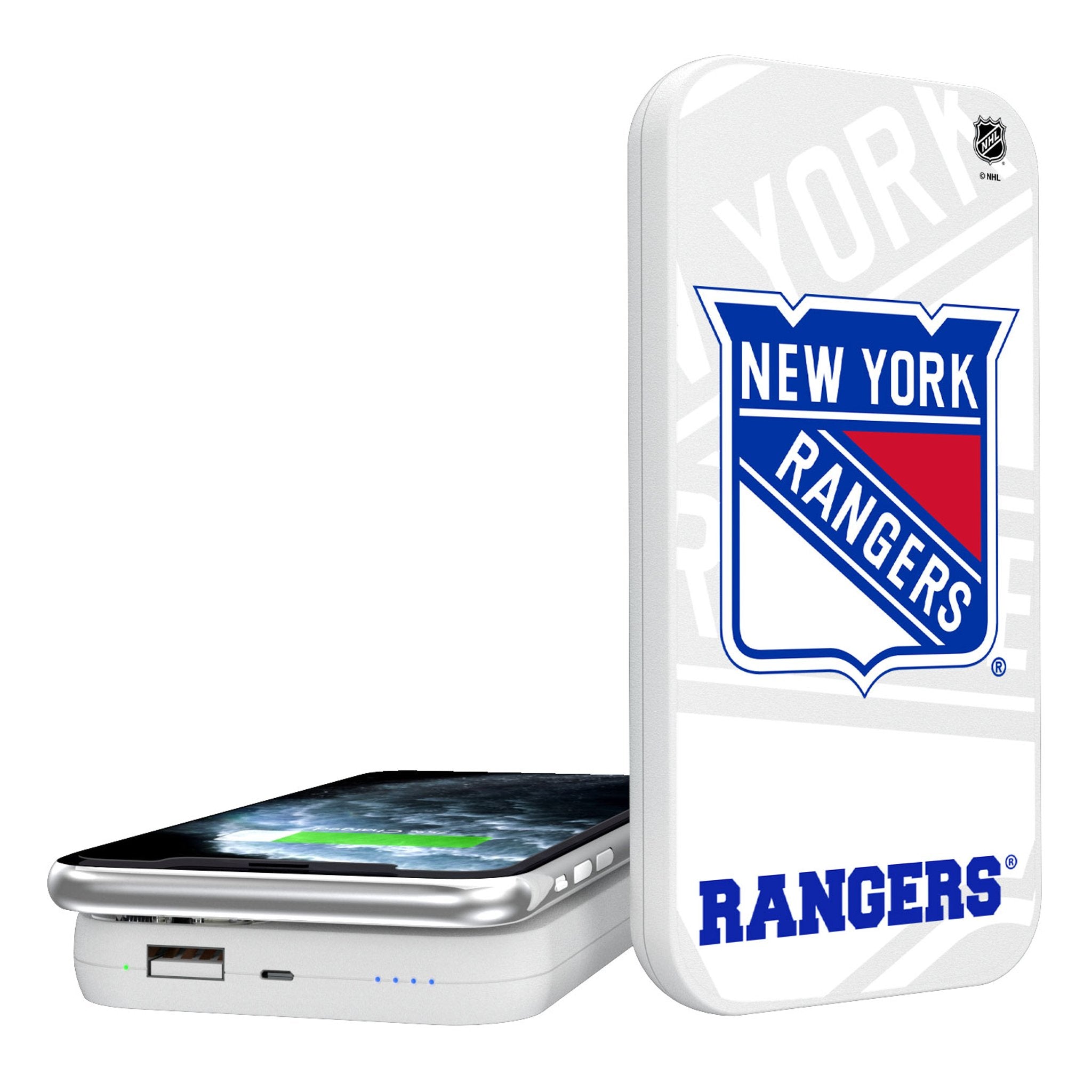 New York Rangers Monocolor Tilt 5000mAh Portable Wireless Charger - Sports Gifts, Sports Memorabilia, Sports Collectibles, Fan Shop