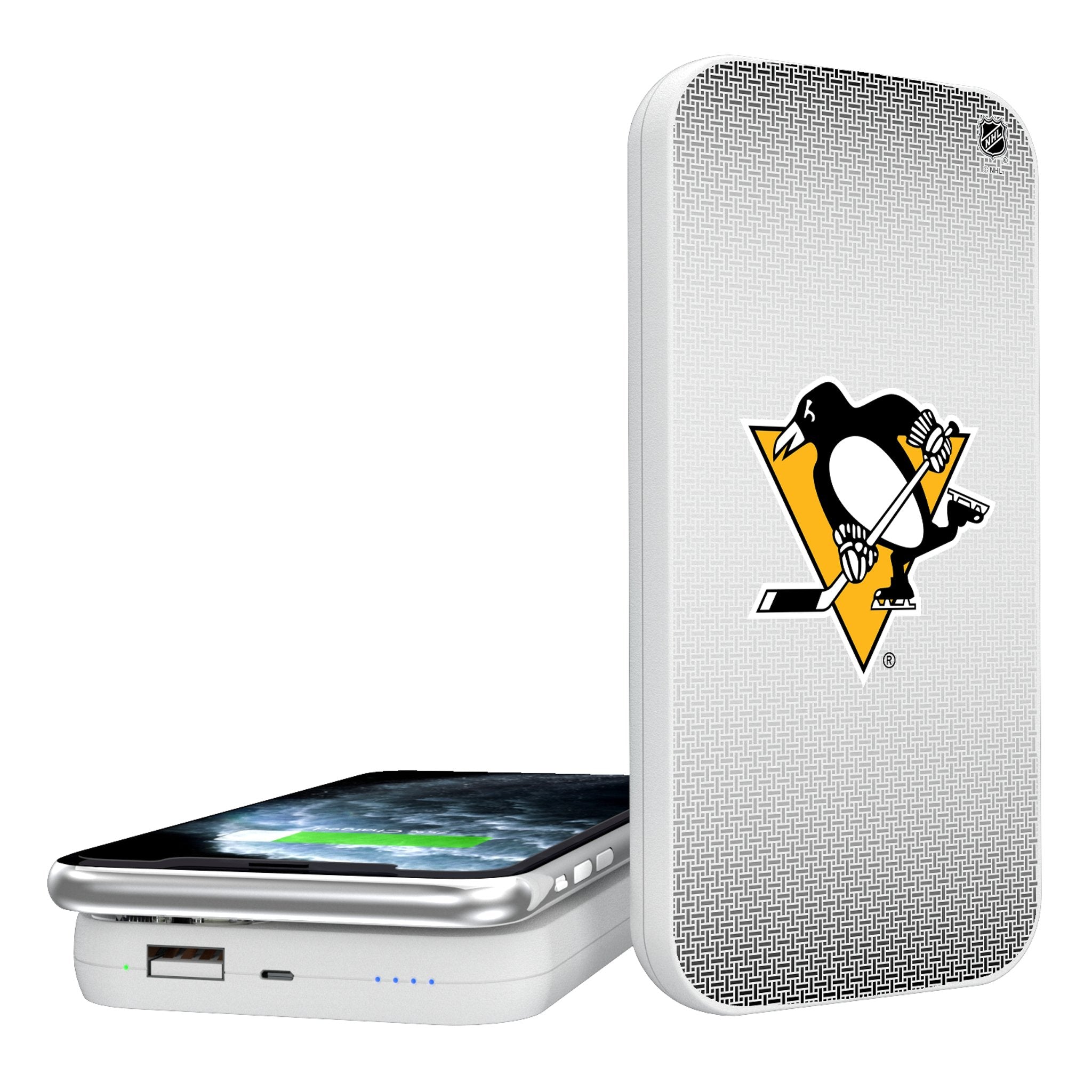 Pittsburgh Penguins Linen 5000mAh Portable Wireless Charger - Sports Gifts, Sports Memorabilia, Sports Collectibles, Fan Shop