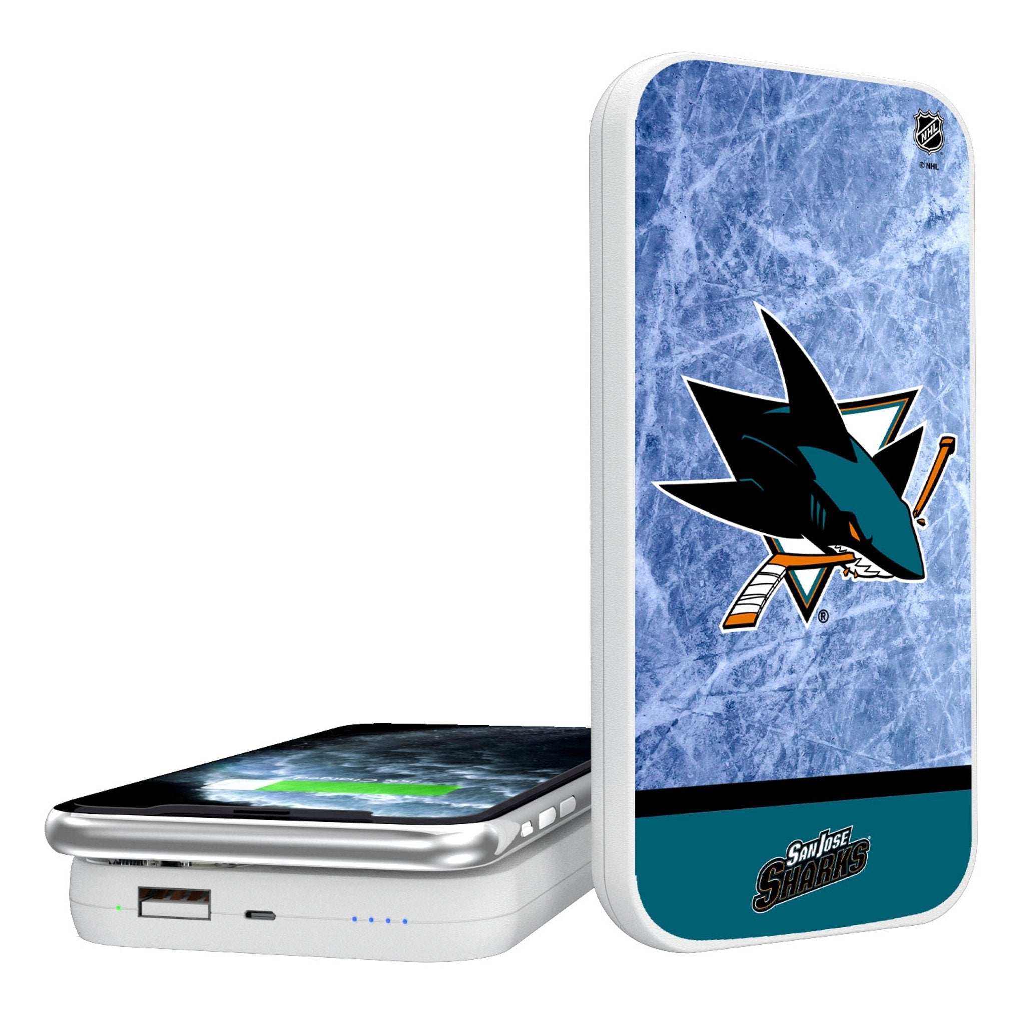 San Jose Sharks Ice Wordmark 5000mAh Portable Wireless Charger - Sports Gifts, Sports Memorabilia, Sports Collectibles, Fan Shop