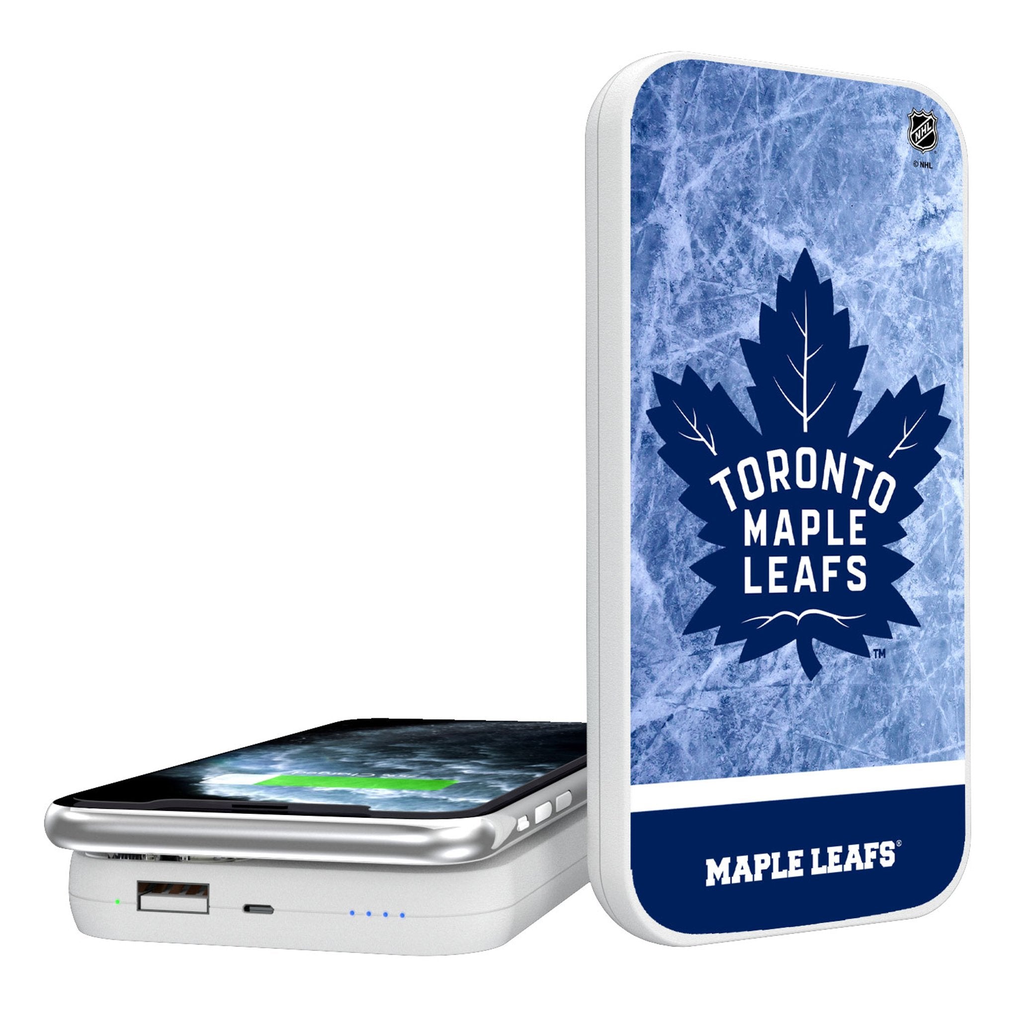 Toronto Maple Leafs Ice Wordmark 5000mAh Portable Wireless Charger - Sports Gifts, Sports Memorabilia, Sports Collectibles, Fan Shop