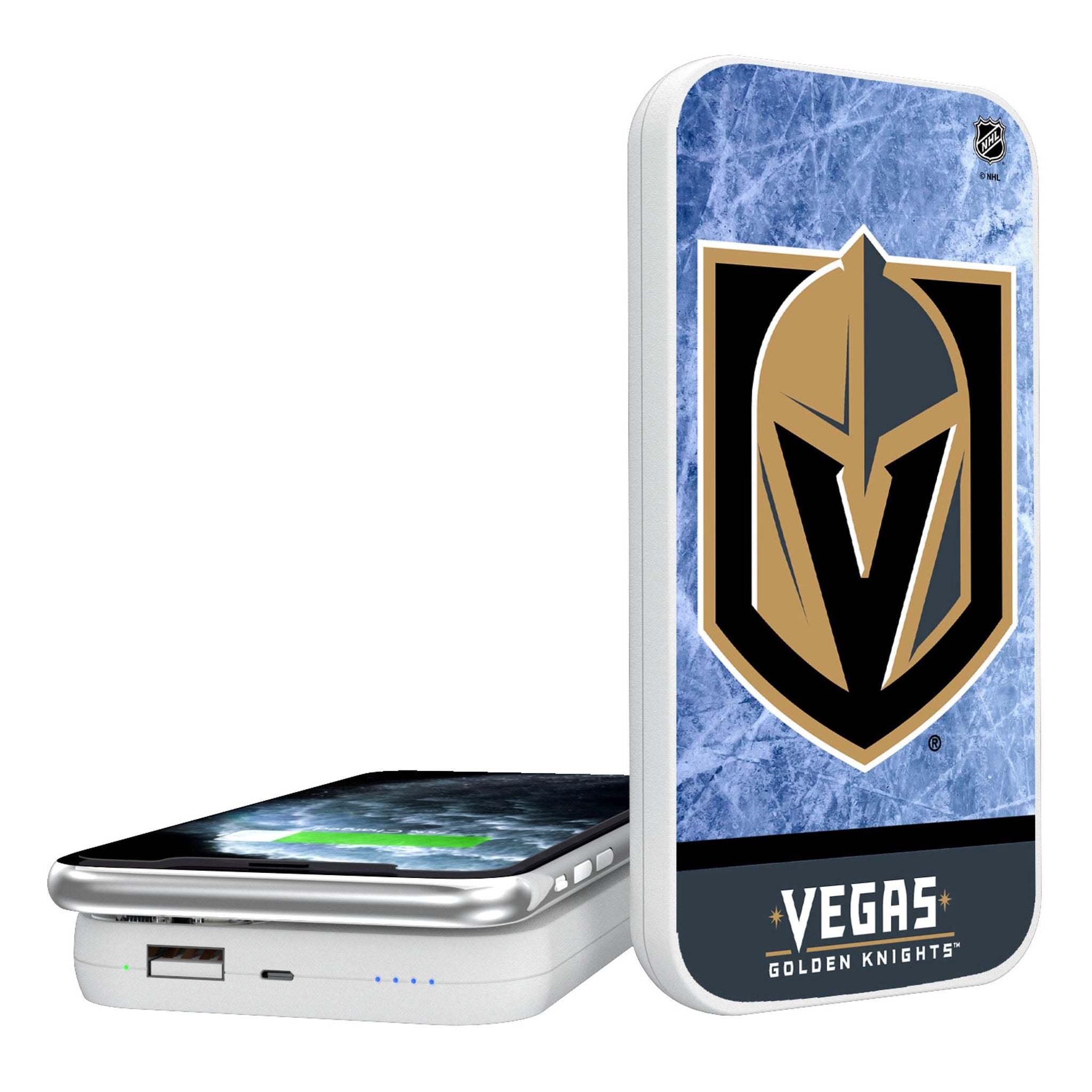Vegas Golden Knights Ice Wordmark 5000mAh Portable Wireless Charger - Sports Gifts, Sports Memorabilia, Sports Collectibles, Fan Shop