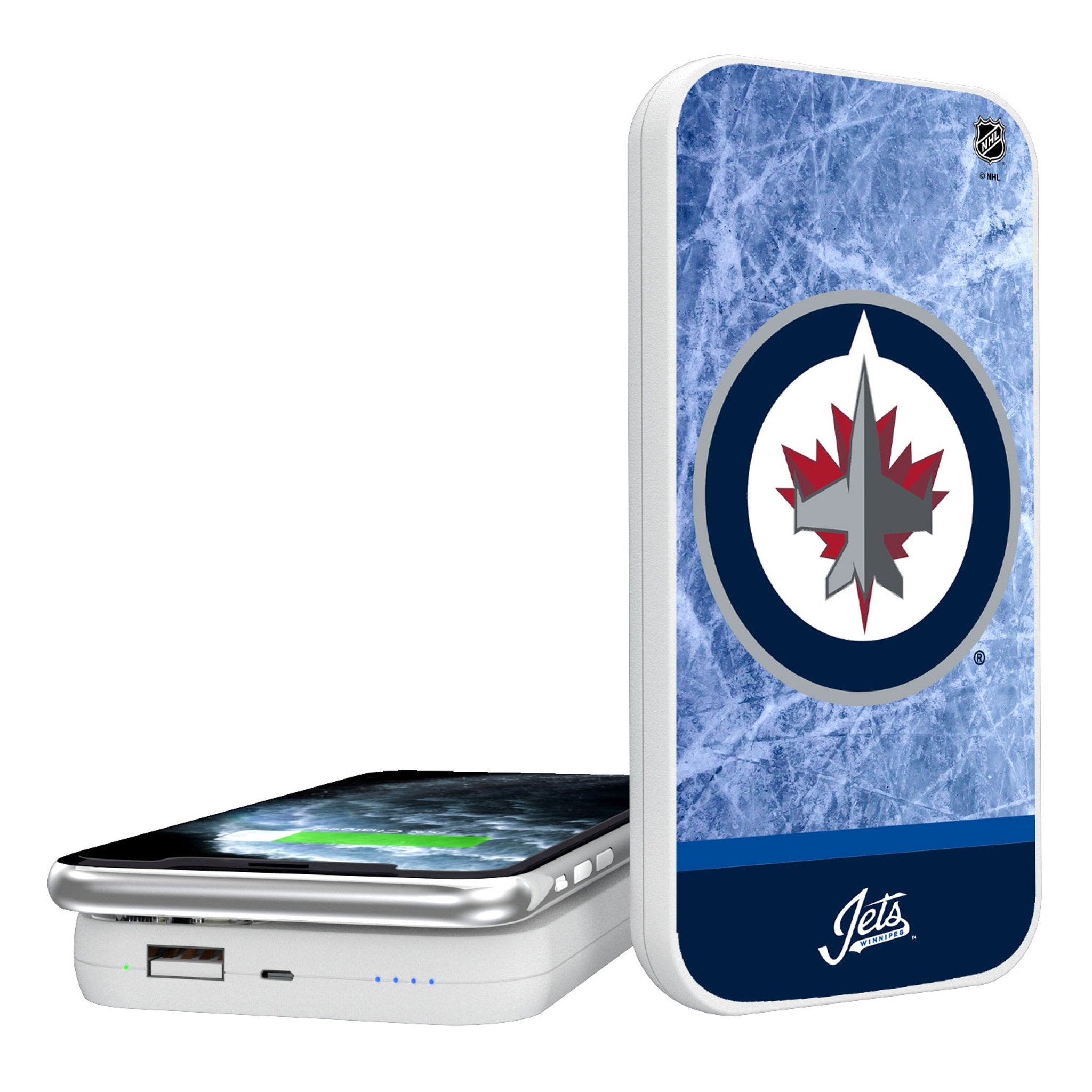 Winnipeg Jets Ice Wordmark 5000mAh Portable Wireless Charger - Sports Gifts, Sports Memorabilia, Sports Collectibles, Fan Shop