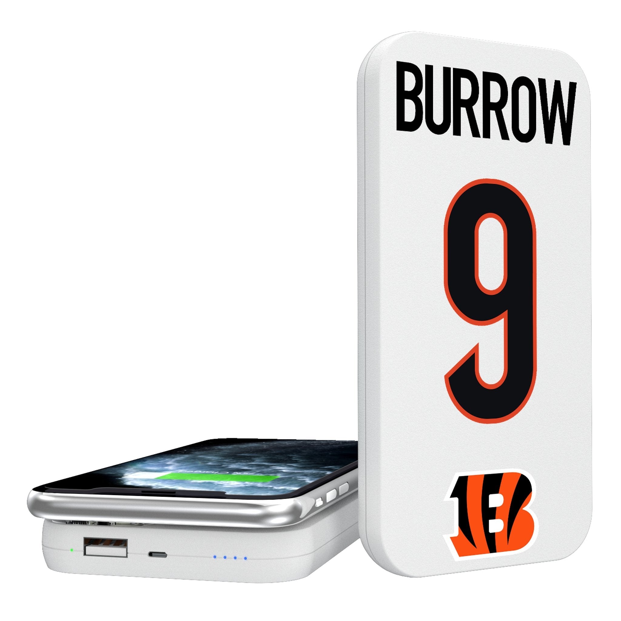 Joe Burrow Cincinnati Bengals 9 Ready 5000mAh Portable Wireless Charger - Sports Gifts, Sports Memorabilia, Sports Collectibles, Fan Shop