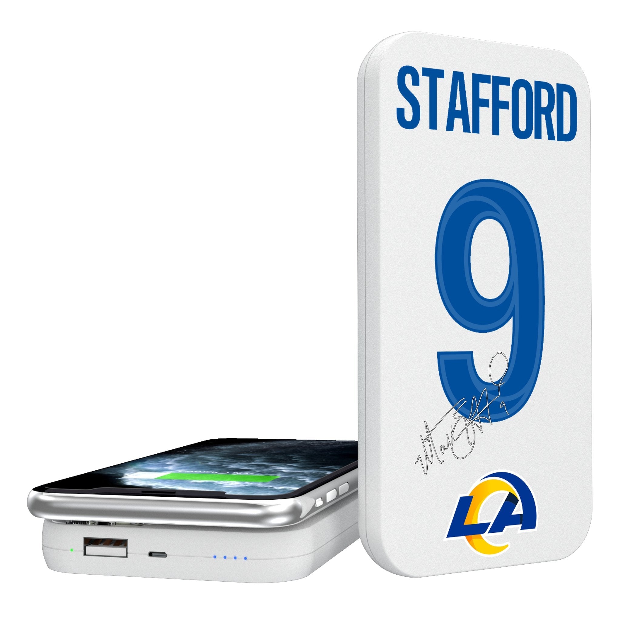 Matthew Stafford Los Angeles Rams 9 Ready 5000mAh Portable Wireless Charger - Sports Gifts, Sports Memorabilia, Sports Collectibles, Fan Shop