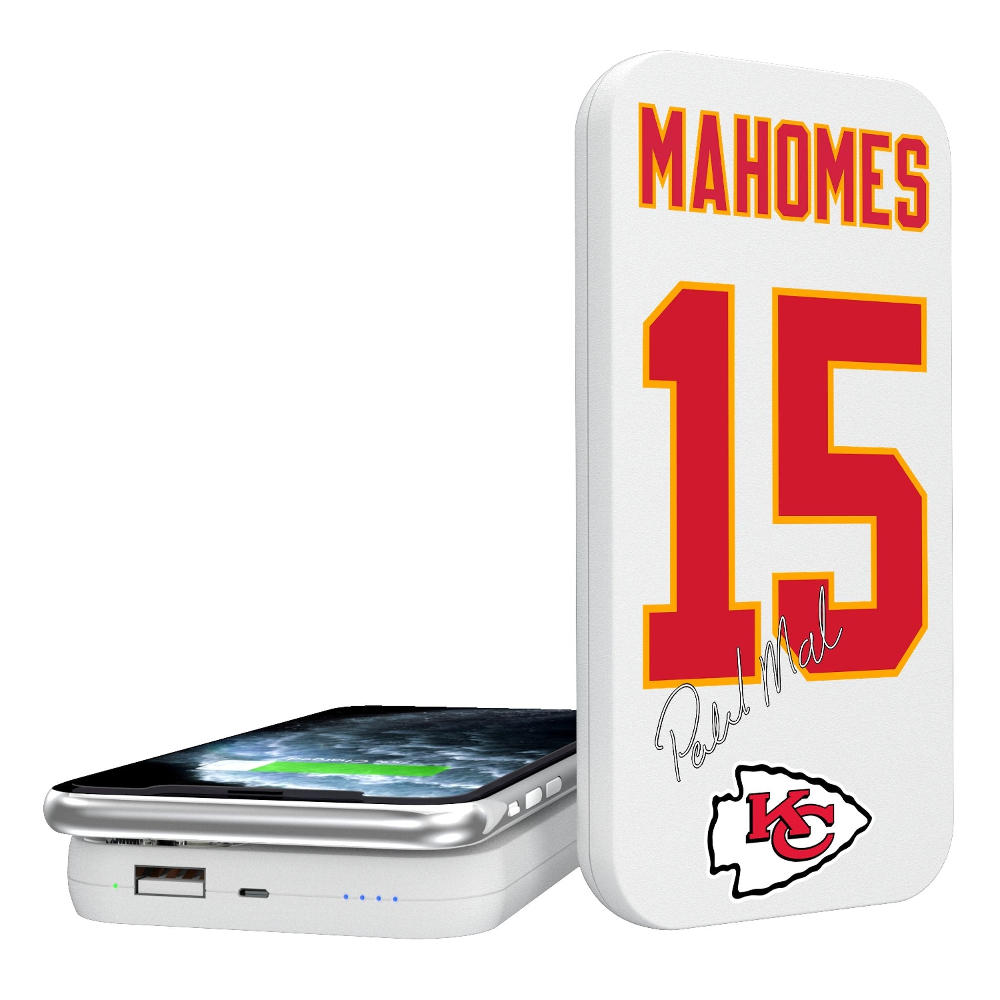 Patrick Mahomes Kansas City Chiefs 15 Ready 5000mAh Portable Wireless Charger - Sports Gifts, Sports Memorabilia, Sports Collectibles, Fan Shop