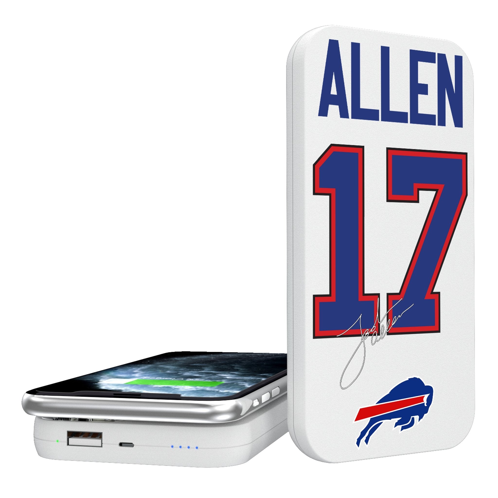 Josh Allen Buffalo Bills 17 Ready 5000mAh Portable Wireless Charger - Sports Gifts, Sports Memorabilia, Sports Collectibles, Fan Shop
