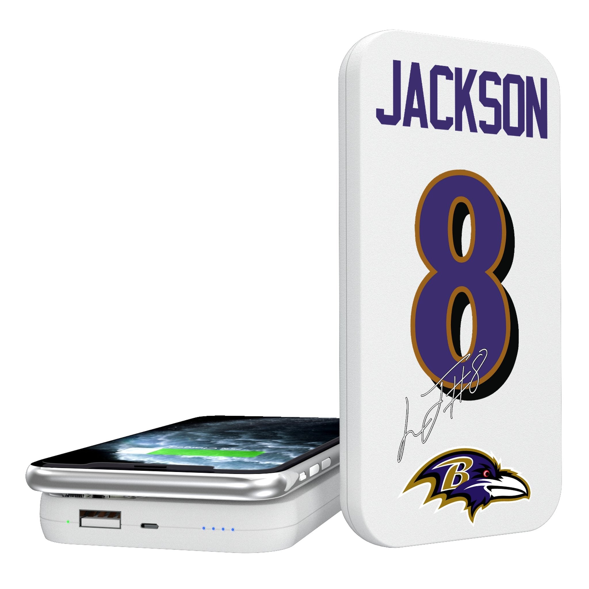 Lamar Jackson Baltimore Ravens 8 Ready 5000mAh Portable Wireless Charger - Sports Gifts, Sports Memorabilia, Sports Collectibles, Fan Shop