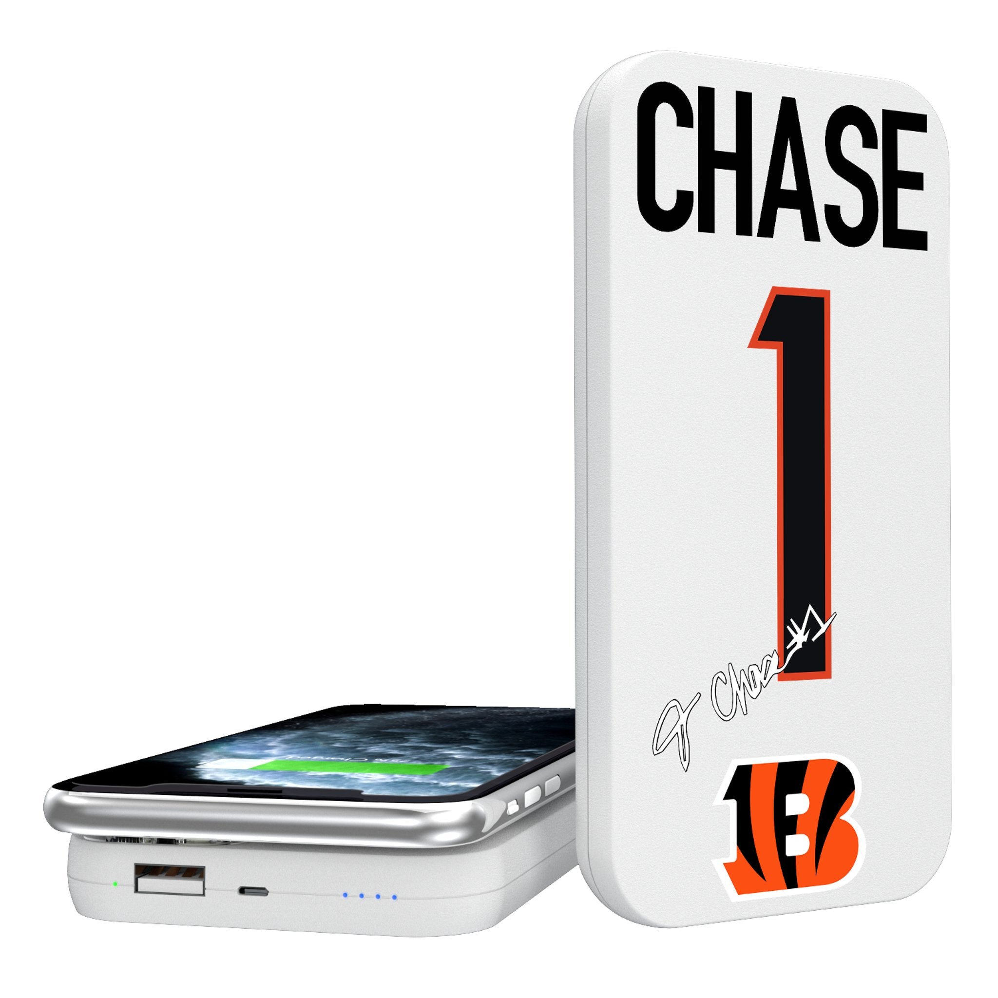 Ja'Marr Chase Cincinnati Bengals 1 Ready 5000mAh Portable Wireless Charger - Sports Gifts, Sports Memorabilia, Sports Collectibles, Fan Shop