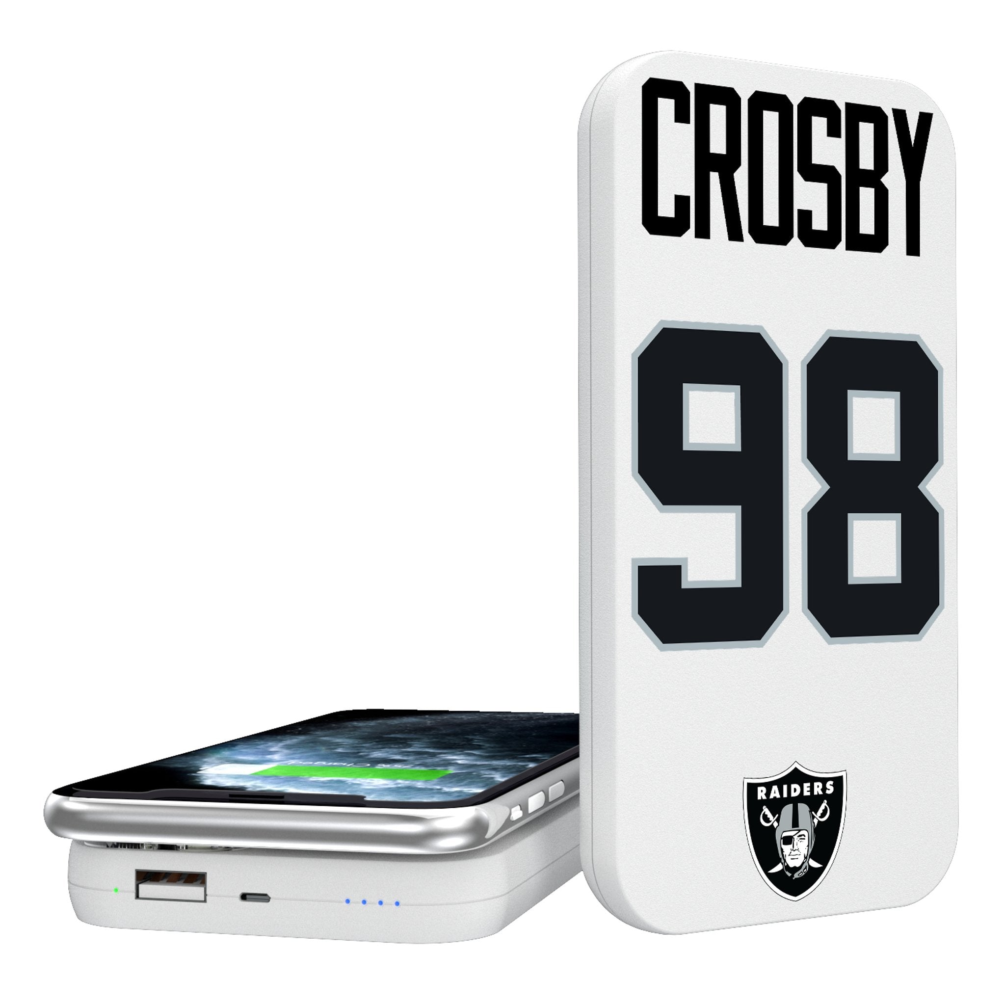 Maxx Crosby Las Vegas Raiders 98 Ready 5000mAh Portable Wireless Charger - Sports Gifts, Sports Memorabilia, Sports Collectibles, Fan Shop