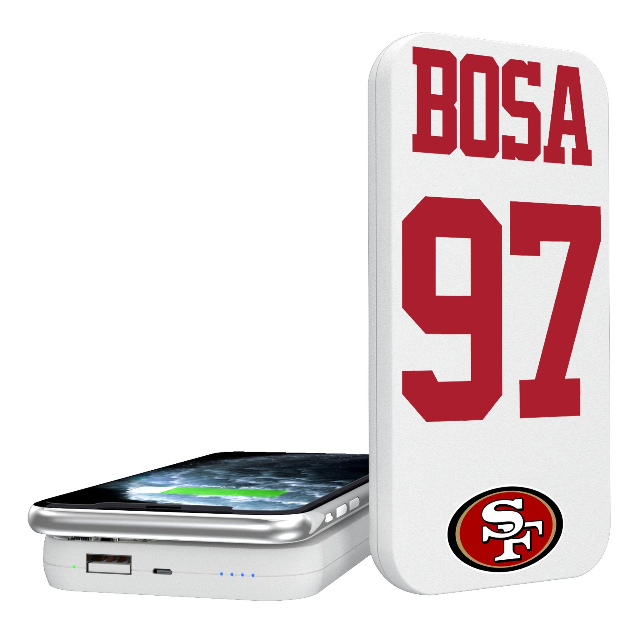 Nick Bosa San Francisco 49ers 97 Ready 5000mAh Portable Wireless Charger - Sports Gifts, Sports Memorabilia, Sports Collectibles, Fan Shop