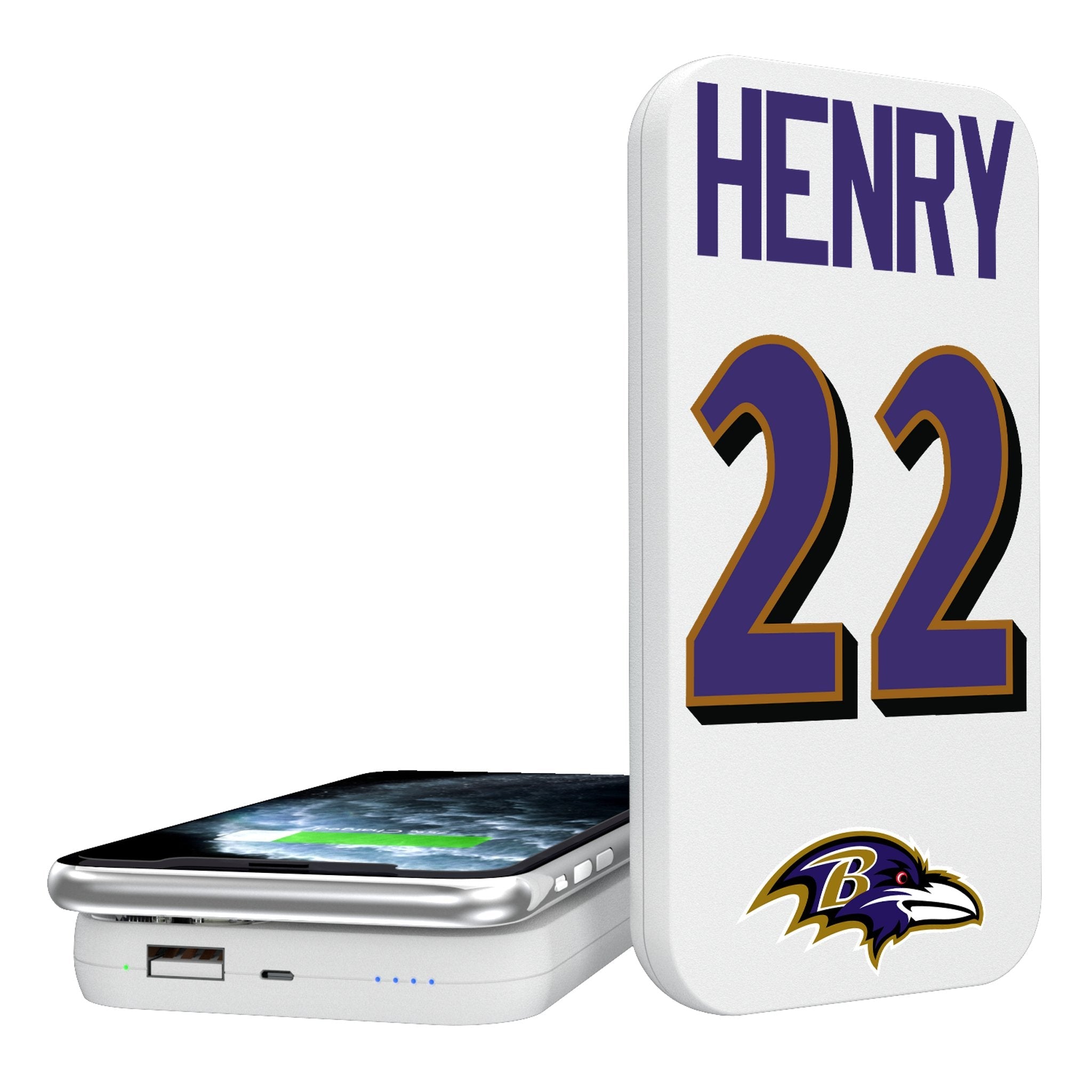 Derrick Henry Baltimore Ravens 22 Ready 5000mAh Portable Wireless Charger - Sports Gifts, Sports Memorabilia, Sports Collectibles, Fan Shop