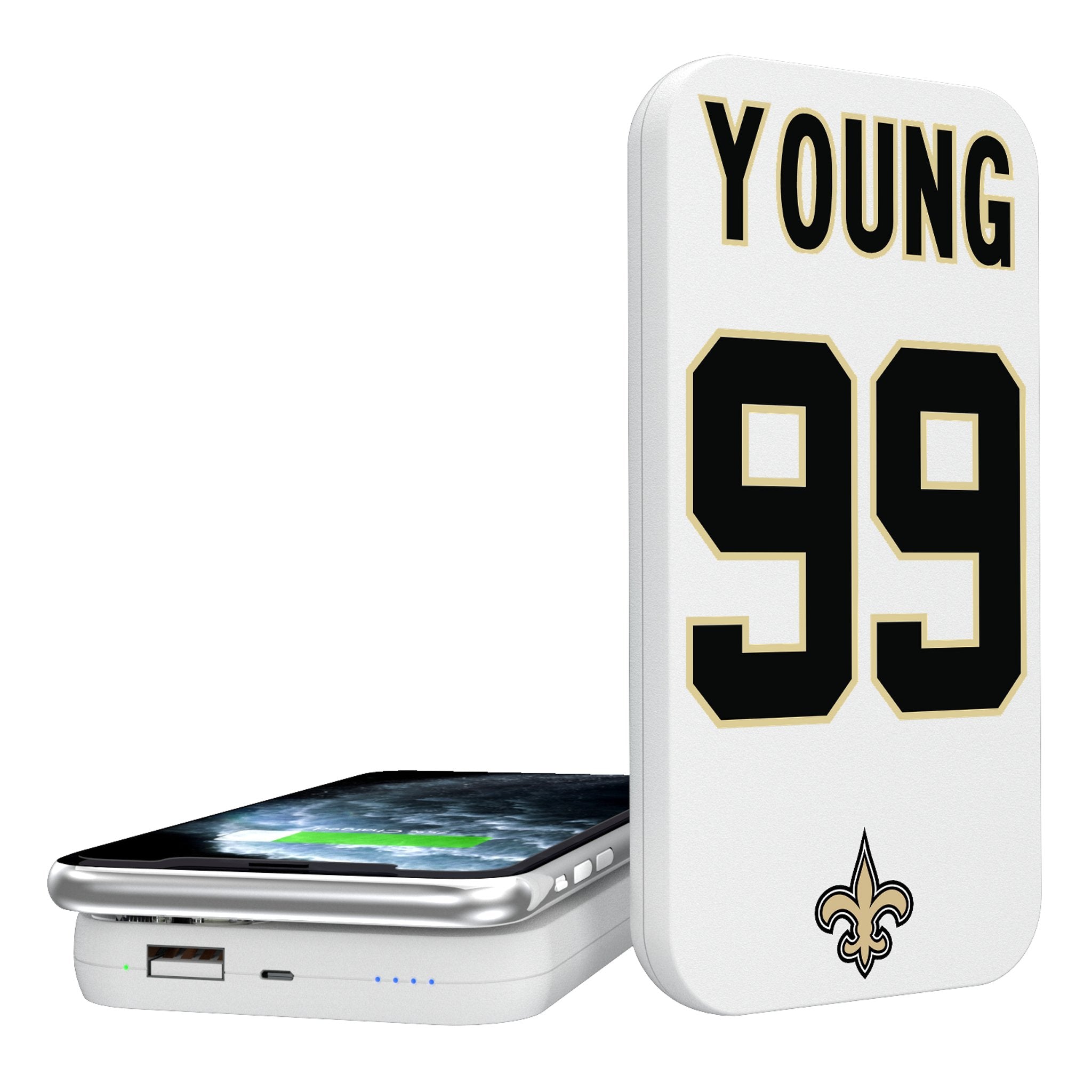 Chase Young New Orleans Saints 99 Ready 5000mAh Portable Wireless Charger - Sports Gifts, Sports Memorabilia, Sports Collectibles, Fan Shop