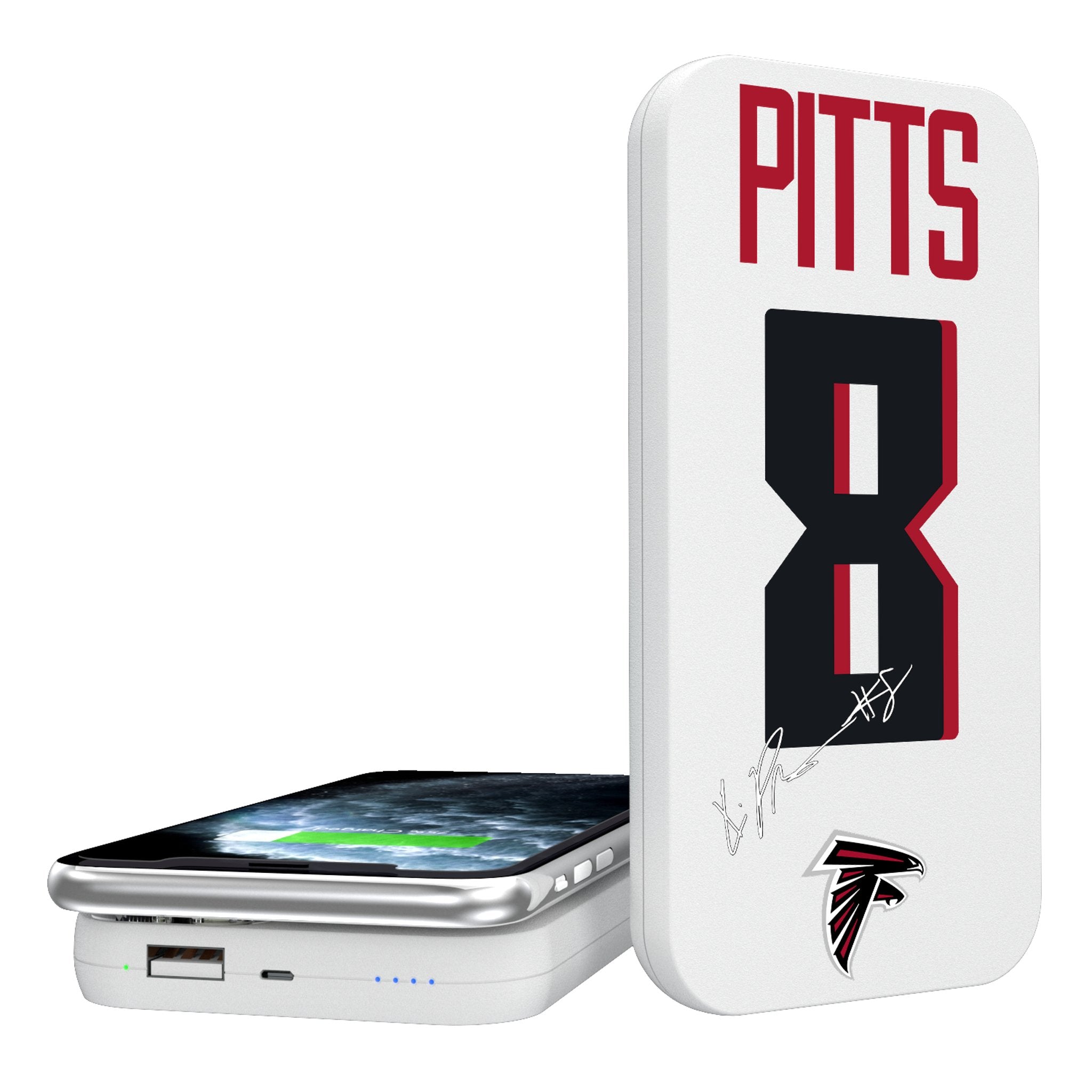 Kyle Pitts Atlanta Falcons 8 Ready 5000mAh Portable Wireless Charger - Sports Gifts, Sports Memorabilia, Sports Collectibles, Fan Shop