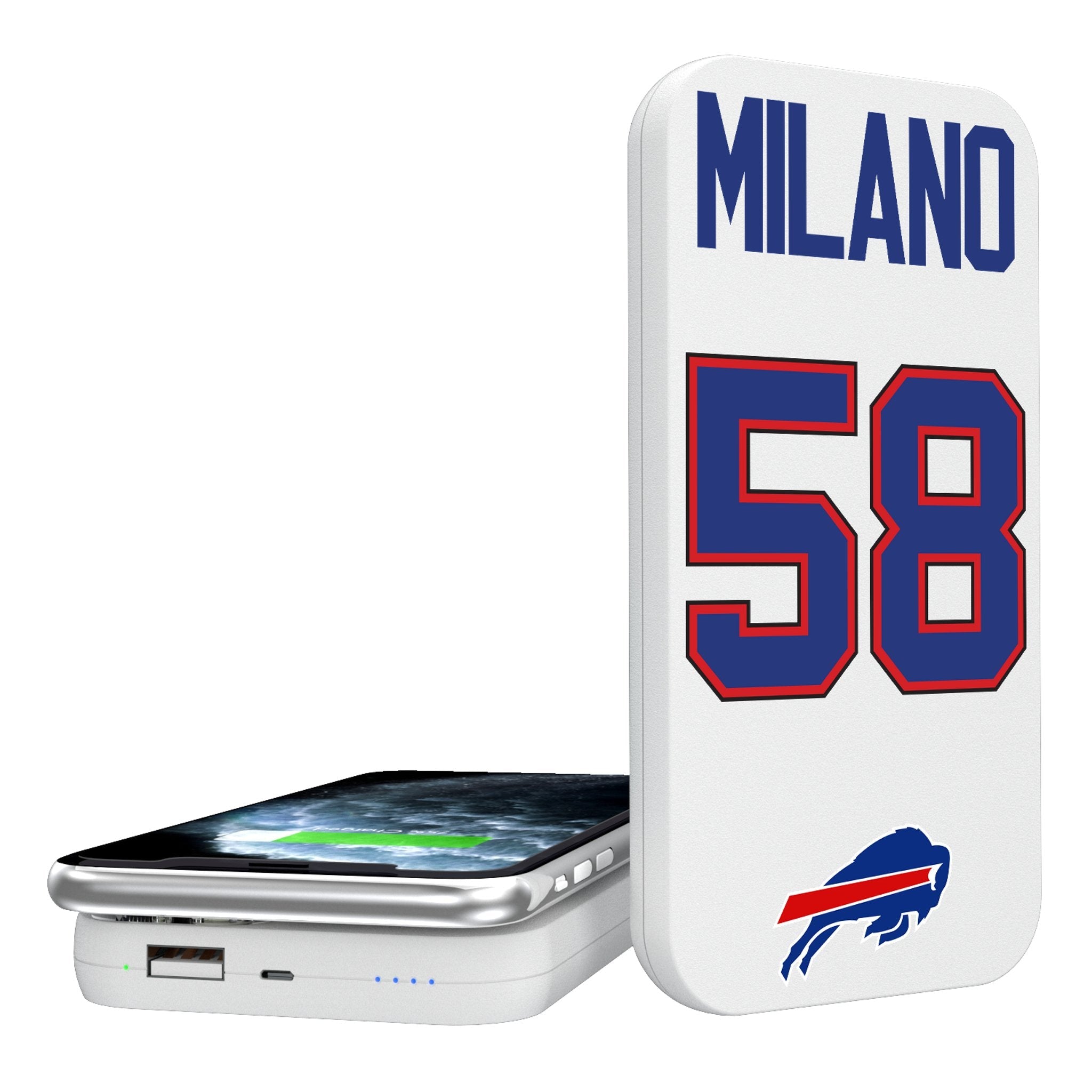 Matt Milano Buffalo Bills 58 Ready 5000mAh Portable Wireless Charger - Sports Gifts, Sports Memorabilia, Sports Collectibles, Fan Shop