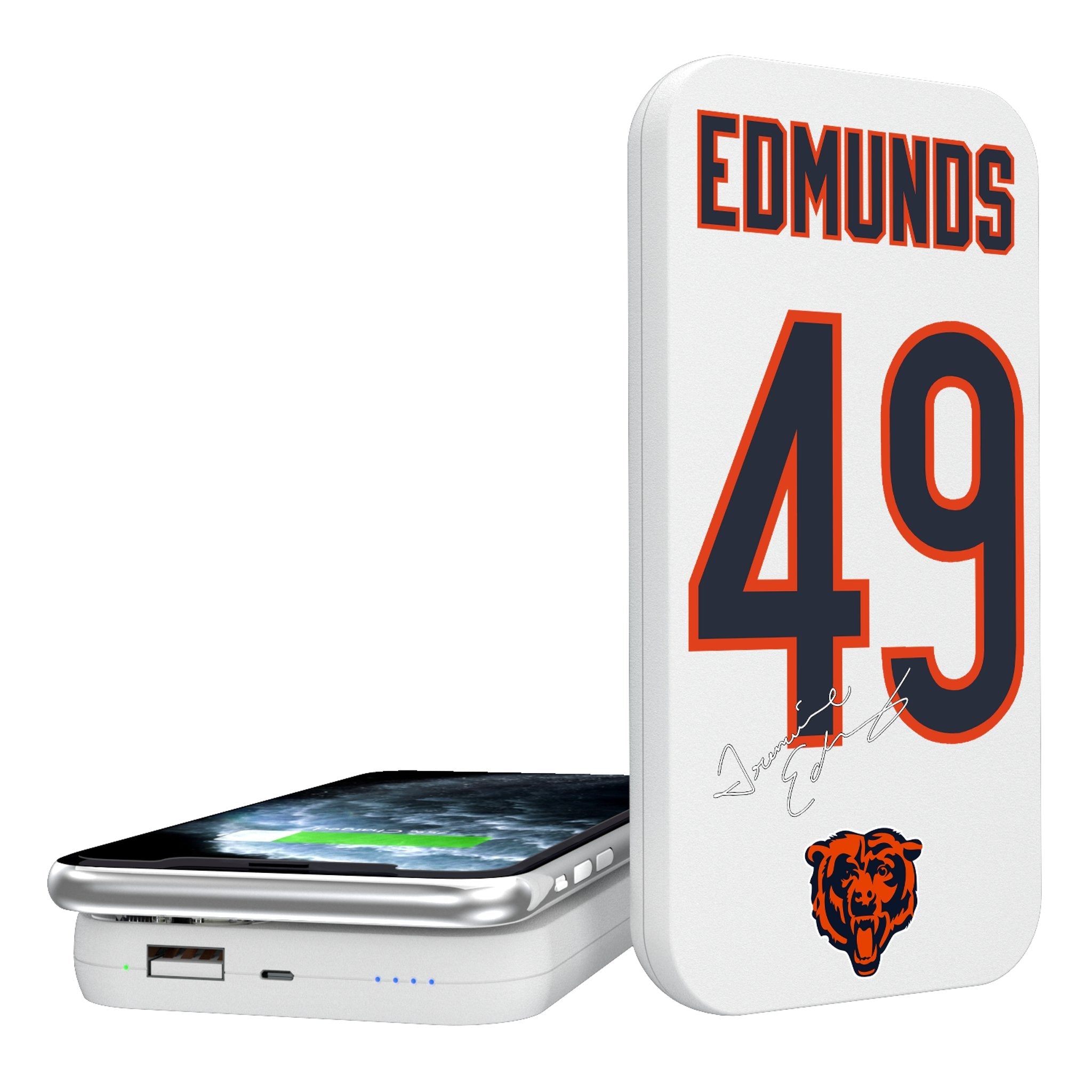 Tremaine Edmunds Chicago Bears 49 Ready 5000mAh Portable Wireless Charger - Sports Gifts, Sports Memorabilia, Sports Collectibles, Fan Shop