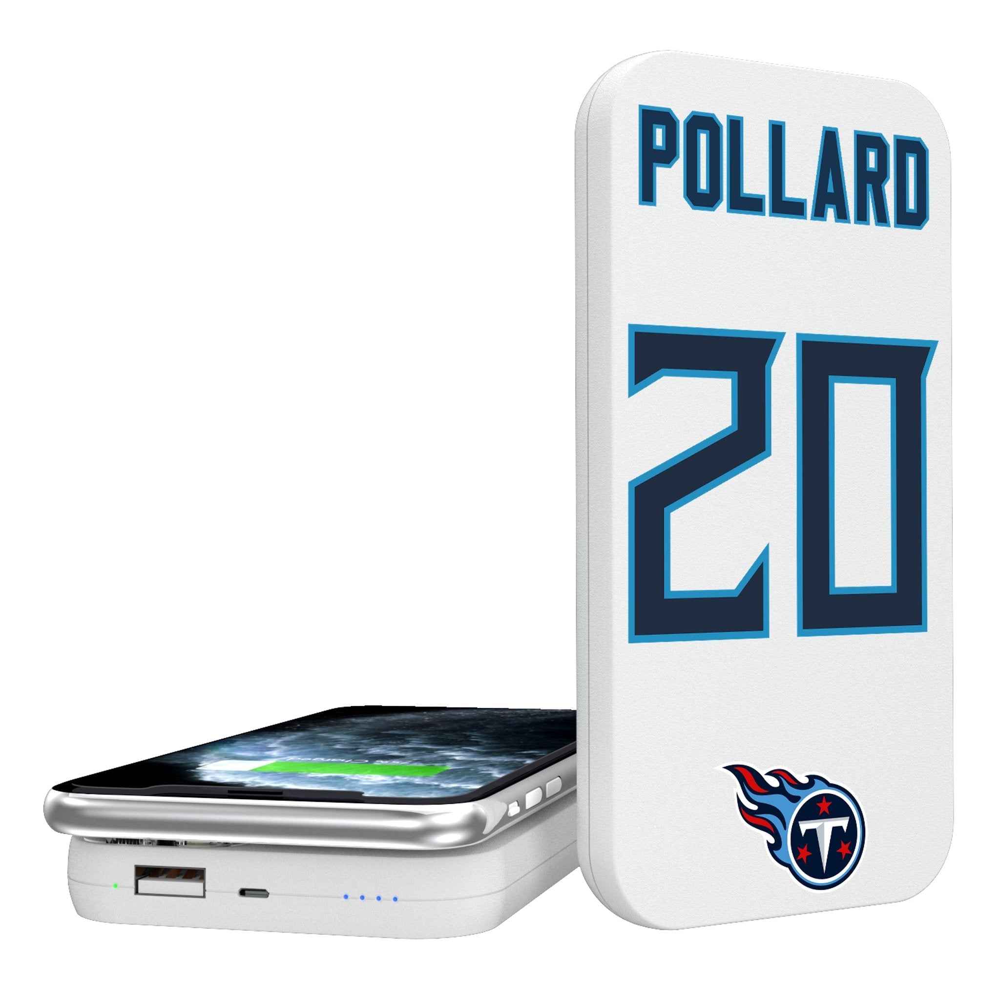 Tony Pollard Tennessee Titans 20 Ready 5000mAh Portable Wireless Charger - Sports Gifts, Sports Memorabilia, Sports Collectibles, Fan Shop