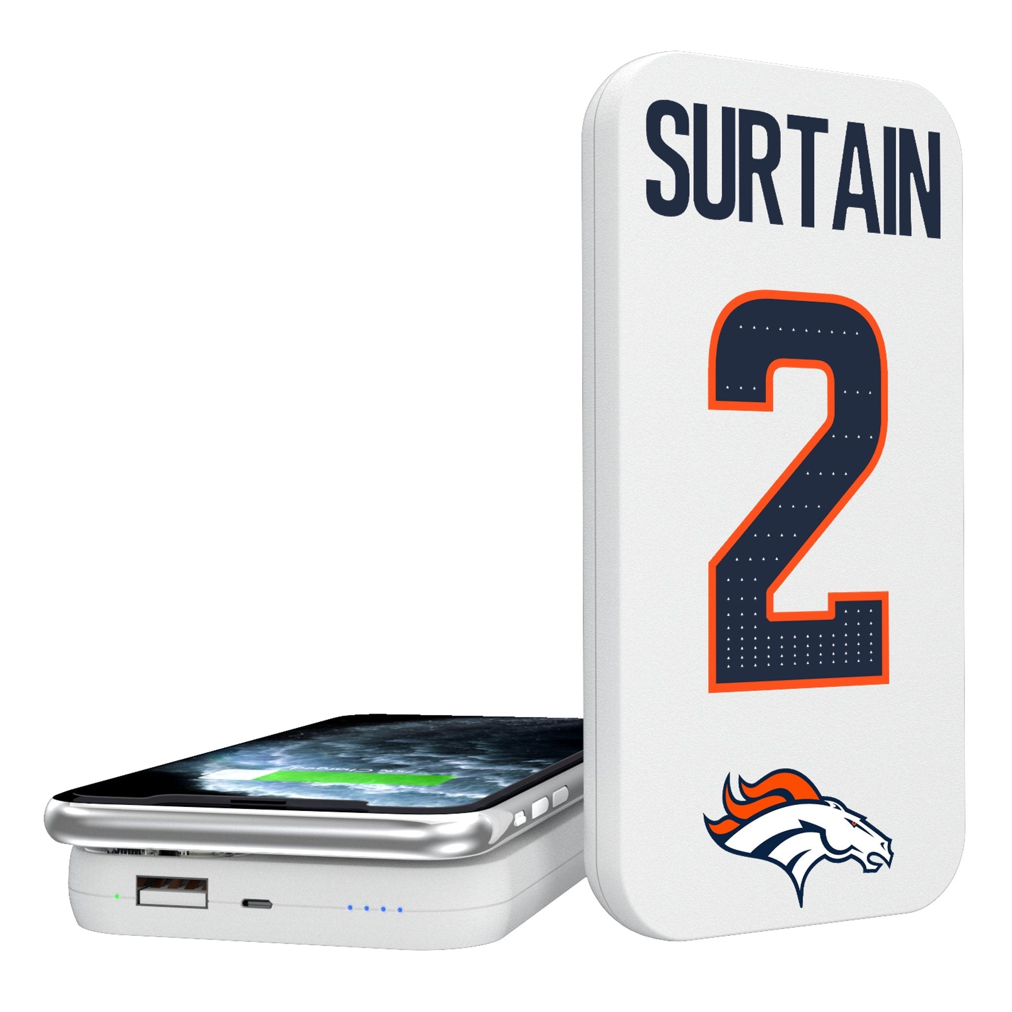 Pat Surtain II Denver Broncos 2 Game Tactic 5000mAh Portable Wireless Charger - Sports Gifts, Sports Memorabilia, Sports Collectibles, Fan Shop