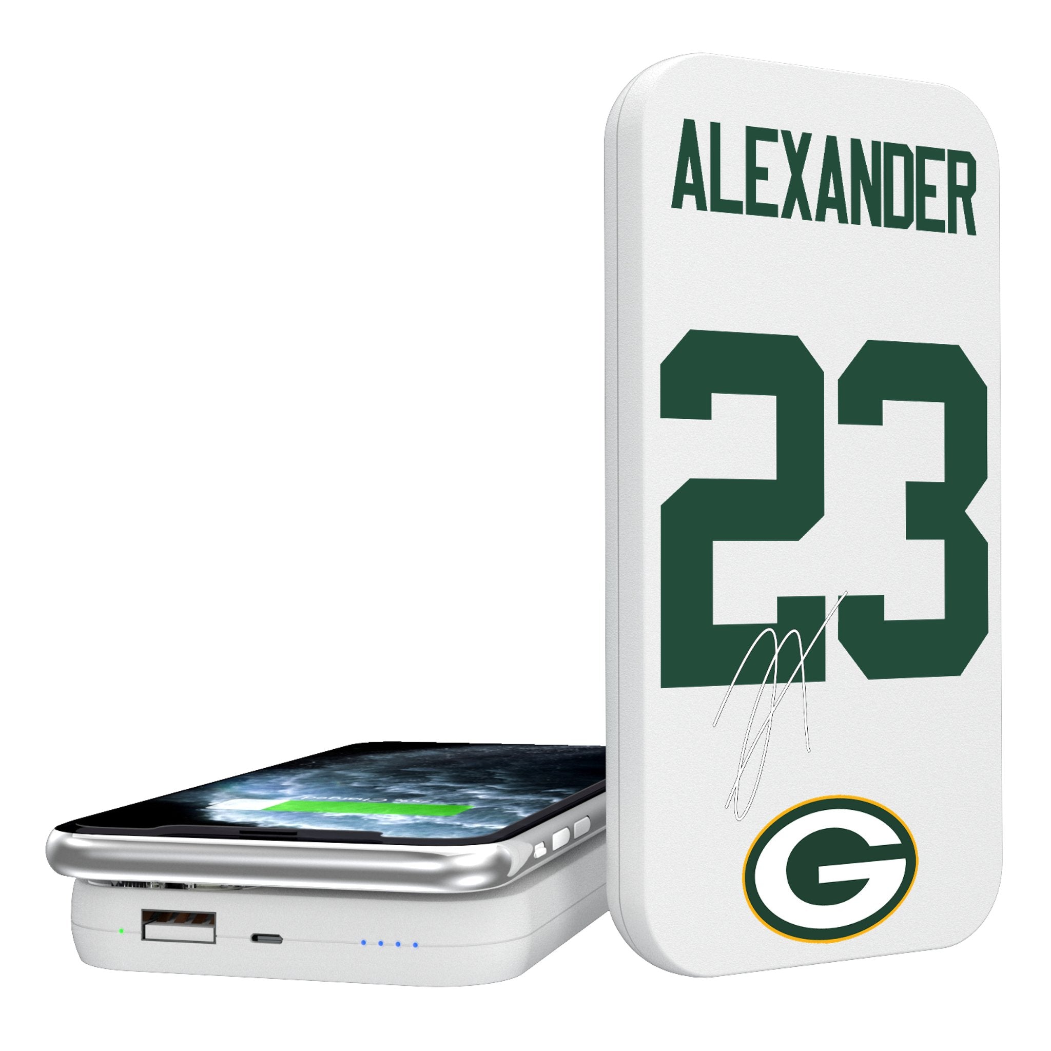 Jaire Alexander Green Bay Packers 23 Ready 5000mAh Portable Wireless Charger - Sports Gifts, Sports Memorabilia, Sports Collectibles, Fan Shop