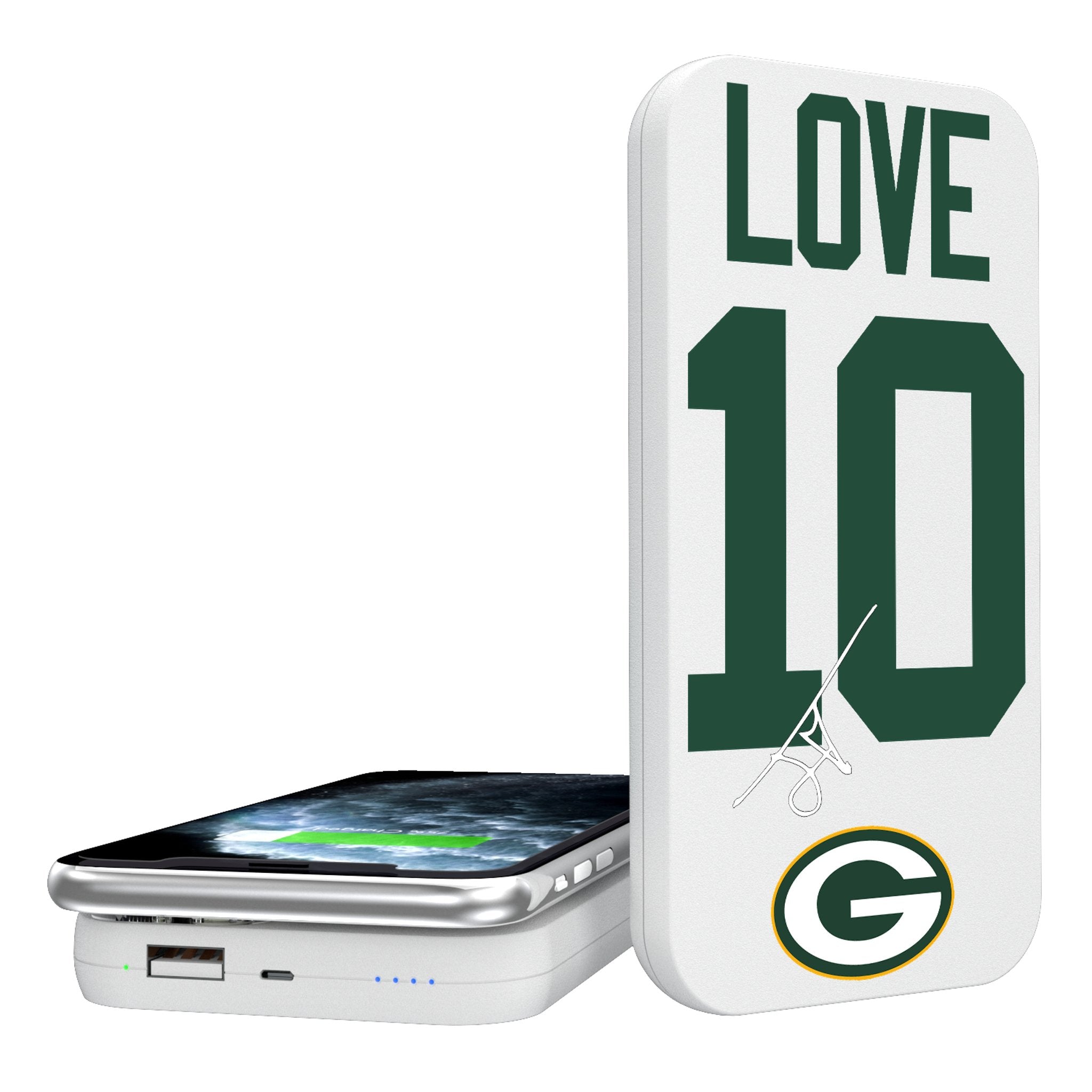 Jordan Love Green Bay Packers 10 Ready 5000mAh Portable Wireless Charger - Sports Gifts, Sports Memorabilia, Sports Collectibles, Fan Shop