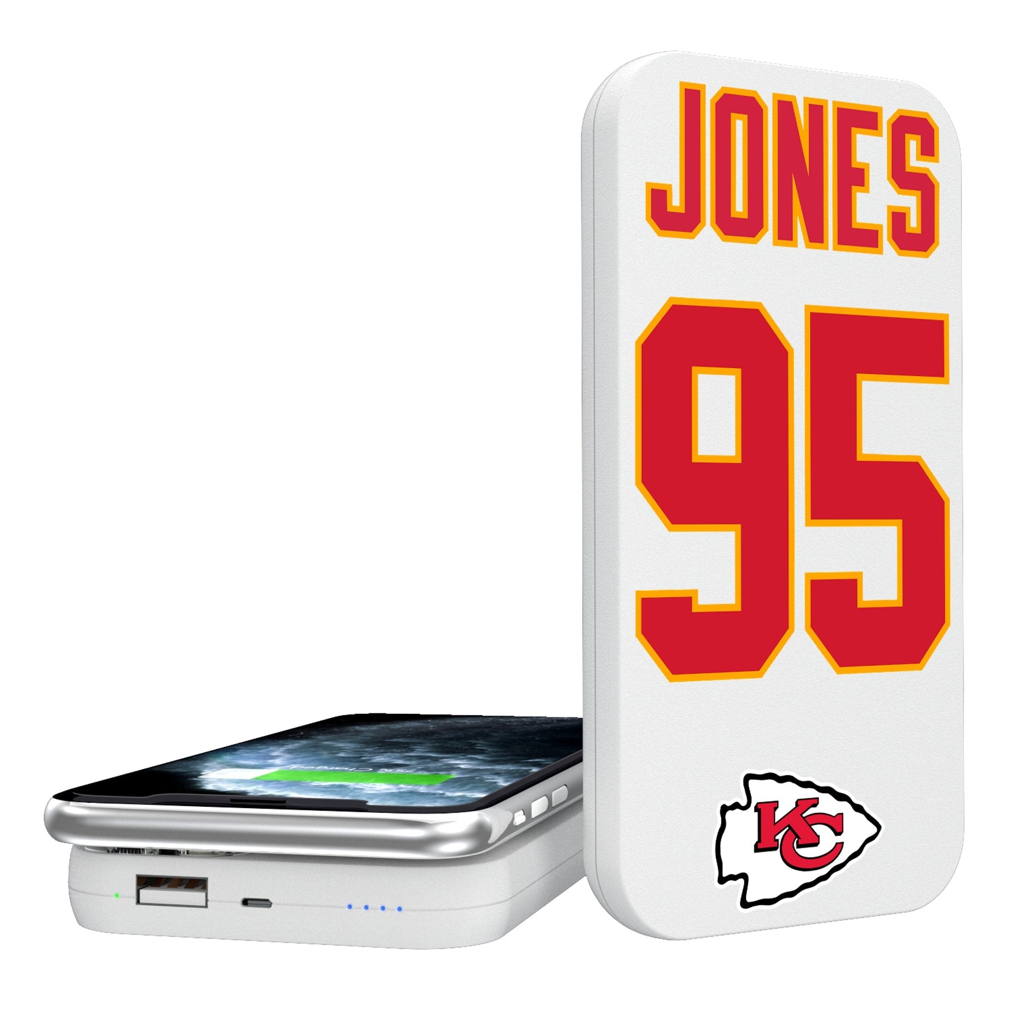 Chris Jones Kansas City Chiefs 95 Ready 5000mAh Portable Wireless Charger - Sports Gifts, Sports Memorabilia, Sports Collectibles, Fan Shop