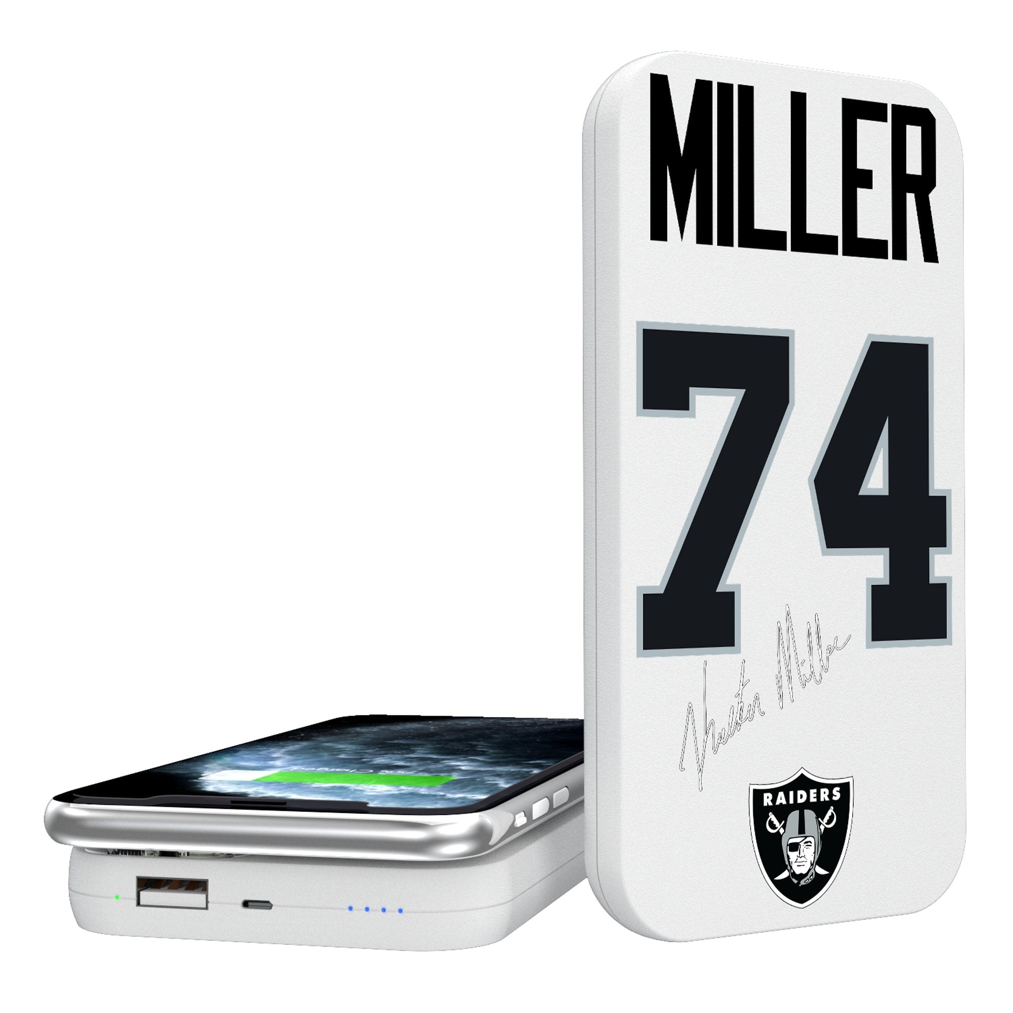 Kolton Miller Las Vegas Raiders 74 Ready 5000mAh Portable Wireless Charger - Sports Gifts, Sports Memorabilia, Sports Collectibles, Fan Shop