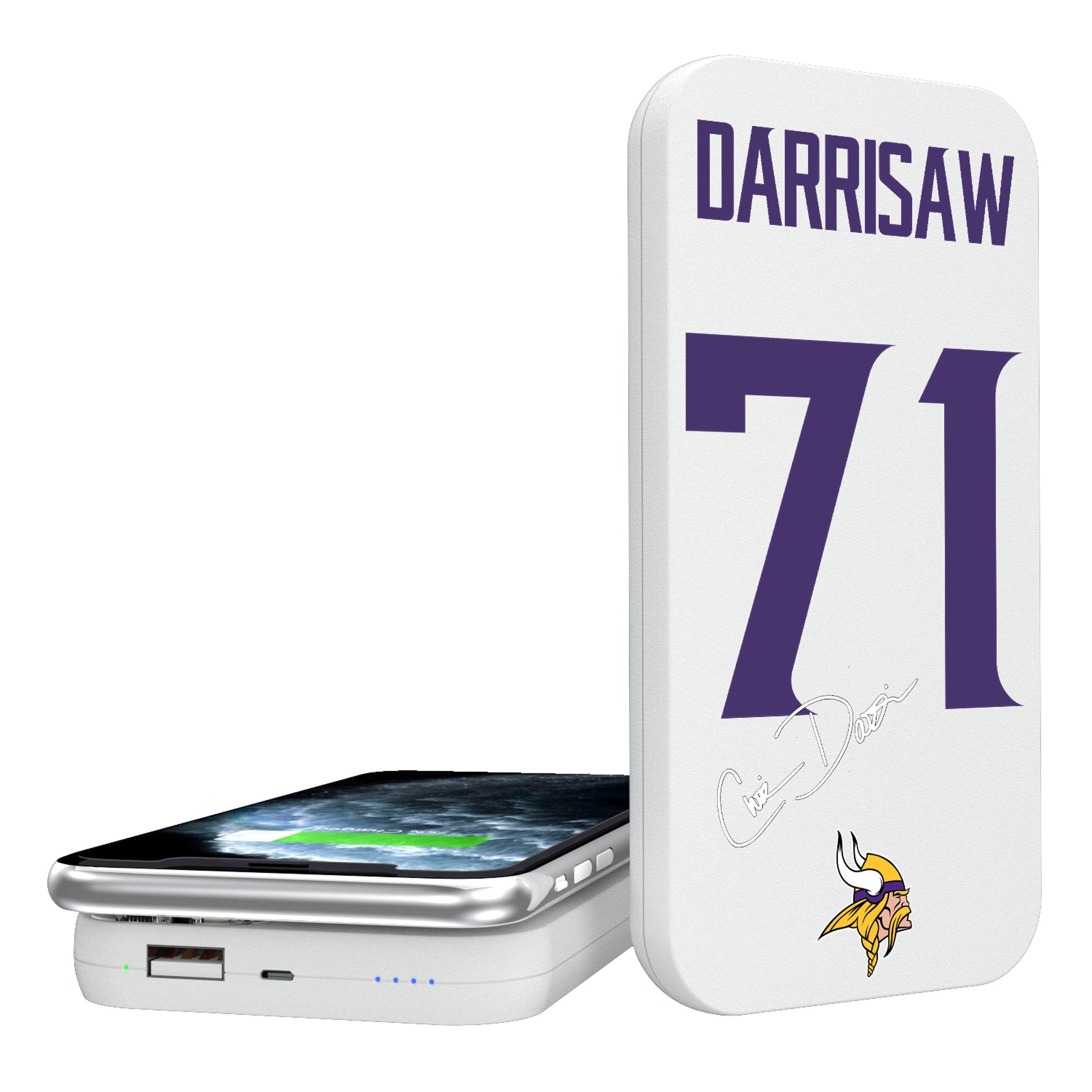 Christian Darrisaw Minnesota Vikings 71 Ready 5000mAh Portable Wireless Charger - Sports Gifts, Sports Memorabilia, Sports Collectibles, Fan Shop