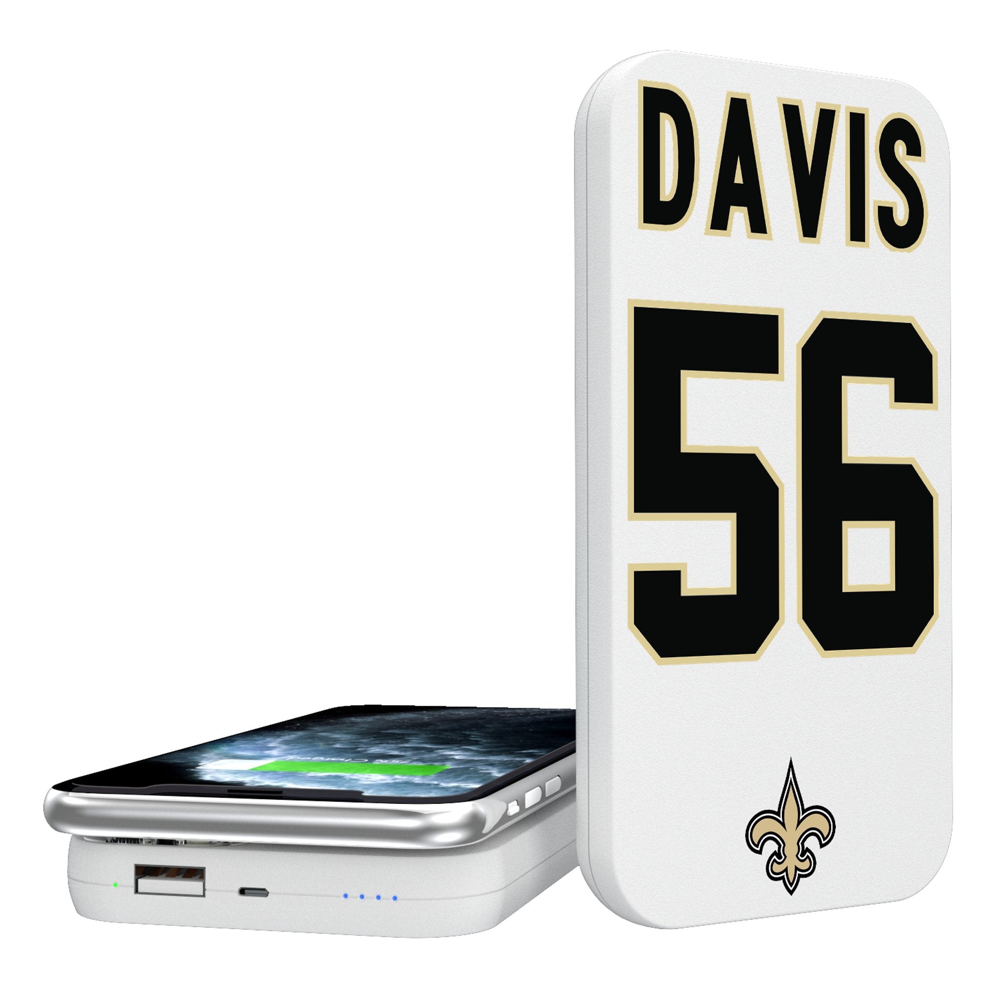 Demario Davis New Orleans Saints 56 Ready 5000mAh Portable Wireless Charger - Sports Gifts, Sports Memorabilia, Sports Collectibles, Fan Shop