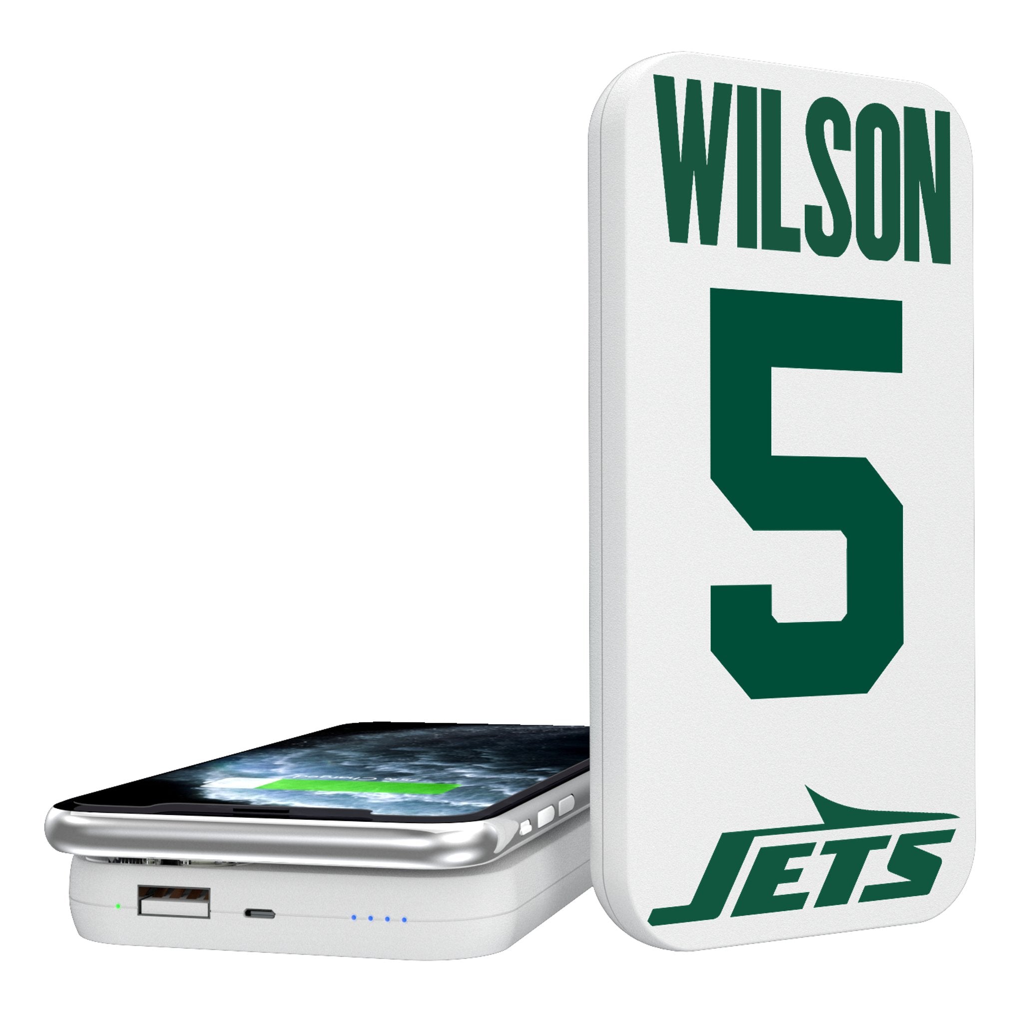 Garrett Wilson New York Jets 5 Ready 5000mAh Portable Wireless Charger - Sports Gifts, Sports Memorabilia, Sports Collectibles, Fan Shop