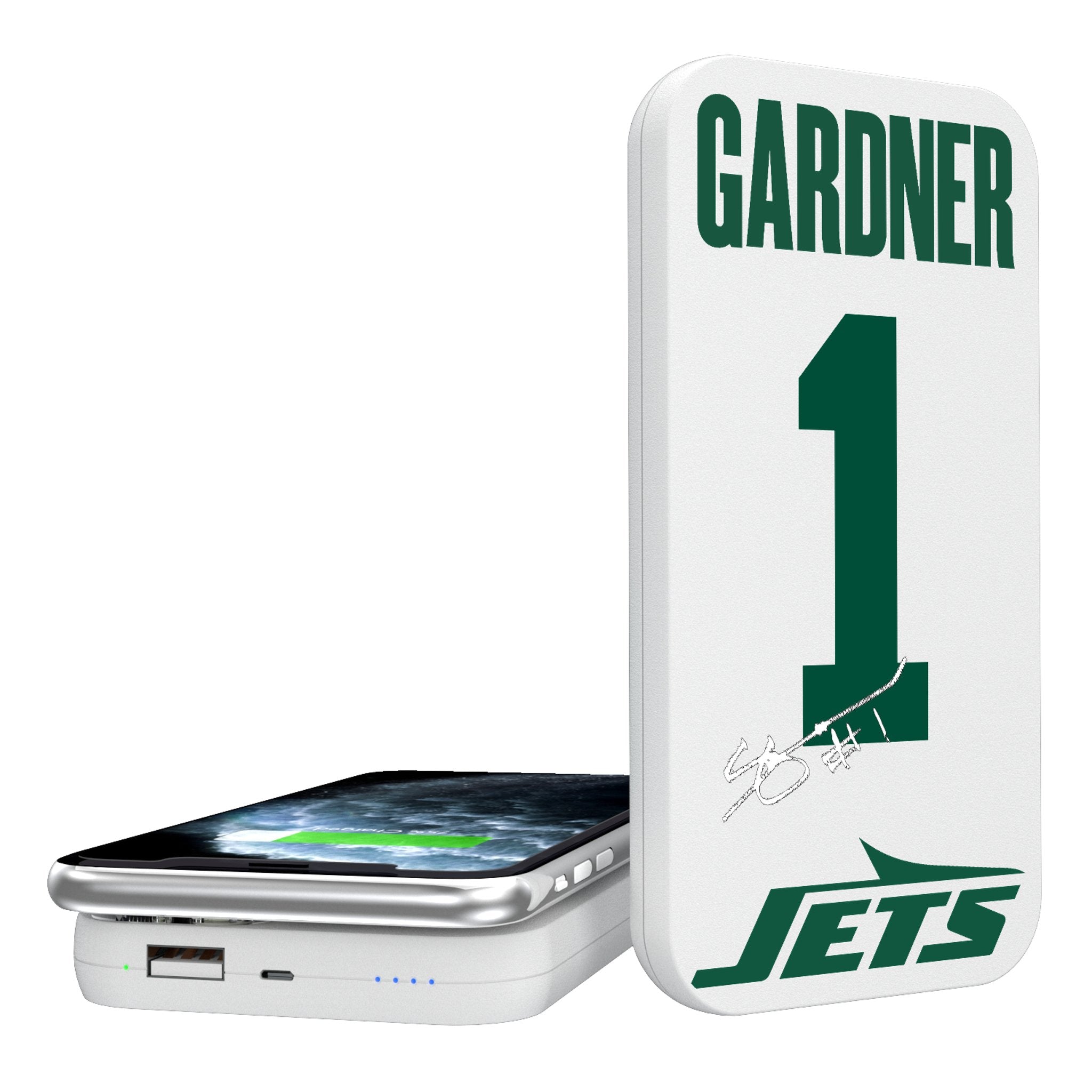 Sauce Gardner New York Jets 1 Ready 5000mAh Portable Wireless Charger - Sports Gifts, Sports Memorabilia, Sports Collectibles, Fan Shop
