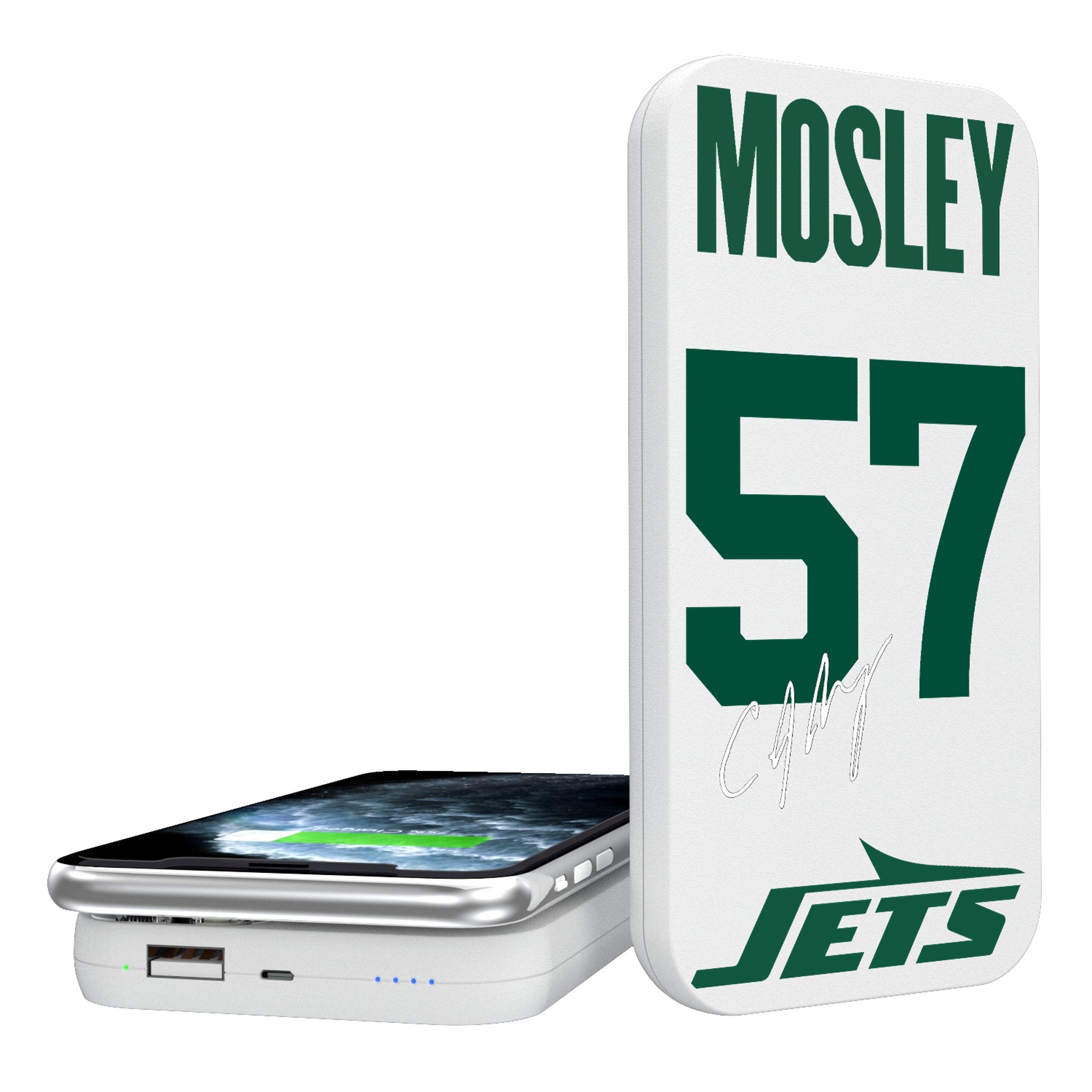 C.J. Mosley New York Jets 57 Ready 5000mAh Portable Wireless Charger - Sports Gifts, Sports Memorabilia, Sports Collectibles, Fan Shop