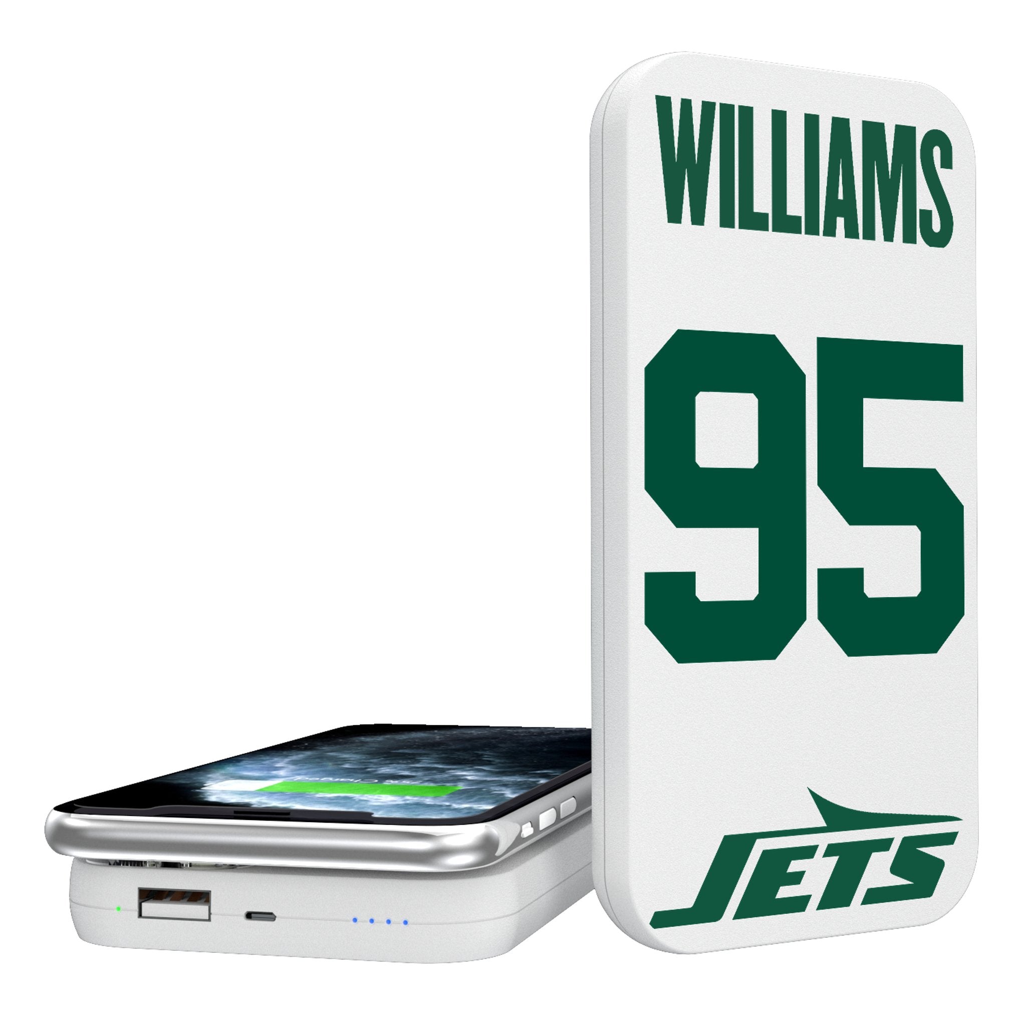 Quinnen Williams New York Jets 95 Ready 5000mAh Portable Wireless Charger - Sports Gifts, Sports Memorabilia, Sports Collectibles, Fan Shop